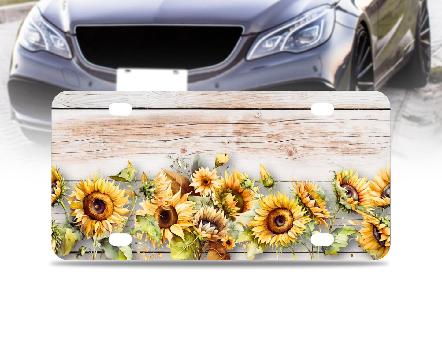 6x12.25 Inch Sunflower Butterfly License Plate Frame - Flowers Insect Stainless Steel License Plate Frames with 4 Holes and Screws - Funny for Car Decorative for Women or Men - US Standard Frame