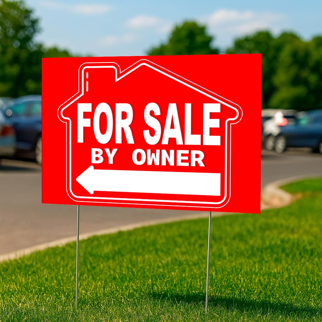 5X For Sale By Owner Yard Plastic 8x12 Sign - Yard Double Sided Signs with Metal H Stakes - for Home Owners Real Estate Directional Signs - House For Sale Sign for Real Estate Agent Realtor Supplies