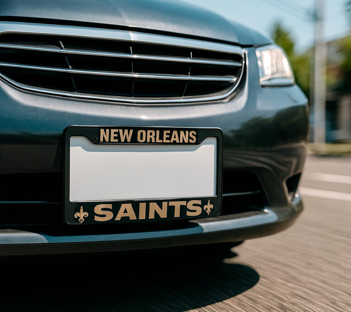 Personalized Car License Plate Frame - License Plate Frame New Orlean, Saints - Metal Plate Frame with 2 Holes and Screws 6x12.25 inches - Standart Cars USA Stainless Steel Frame for Front and Rear