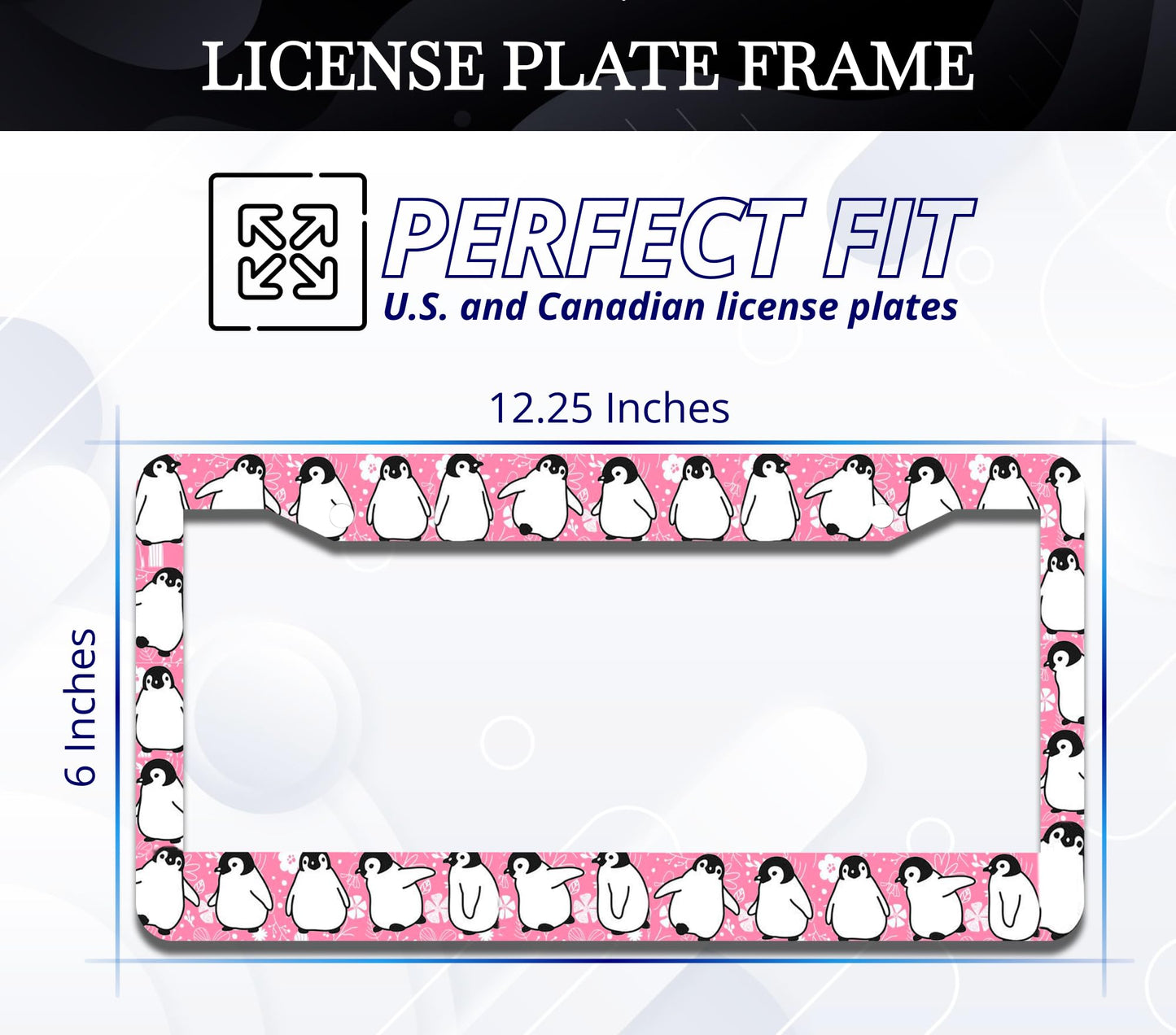 Personalized Car License Plate Frame - Stainless Steel Plate Frame with Screws 6 x 12.25 inches and 2 Holes and Screws - Pink Frame with Penguin for Women - Metal Car Universal Accessories