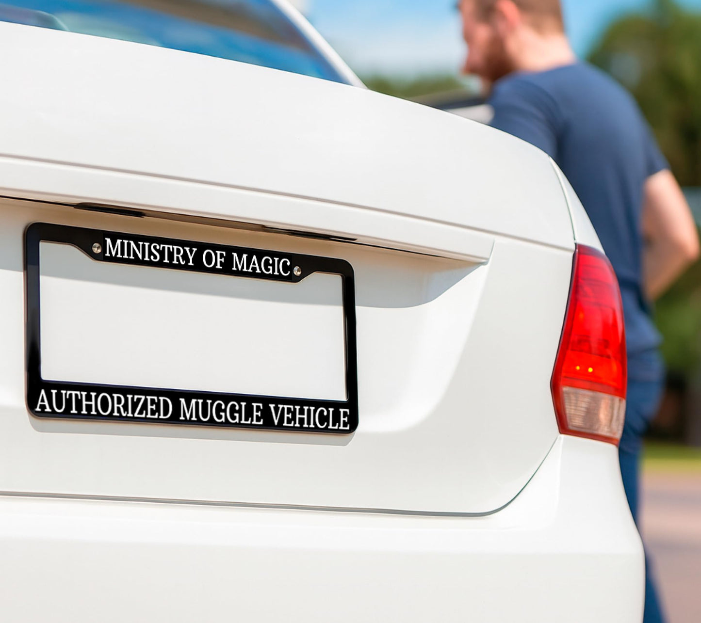 6x12.25 Inch Personalized License Plate Frame Ministry of Magic Authorized Muggle Vehicle - Metal Black Car Frames with 2 Holes and Screws - Standart Cars USA Frame for Front and Rear
