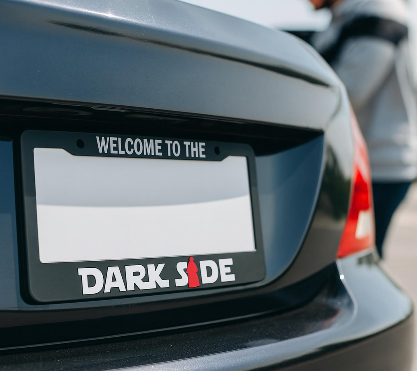 6x12.25 Inch Car License Plate Frame Welcome to The Darkside - Black with Red Combo License Plate Frame with 2 Holes and Screws - Bracket for Standart Cars USA Stainless Steel Frame for Front or Rear