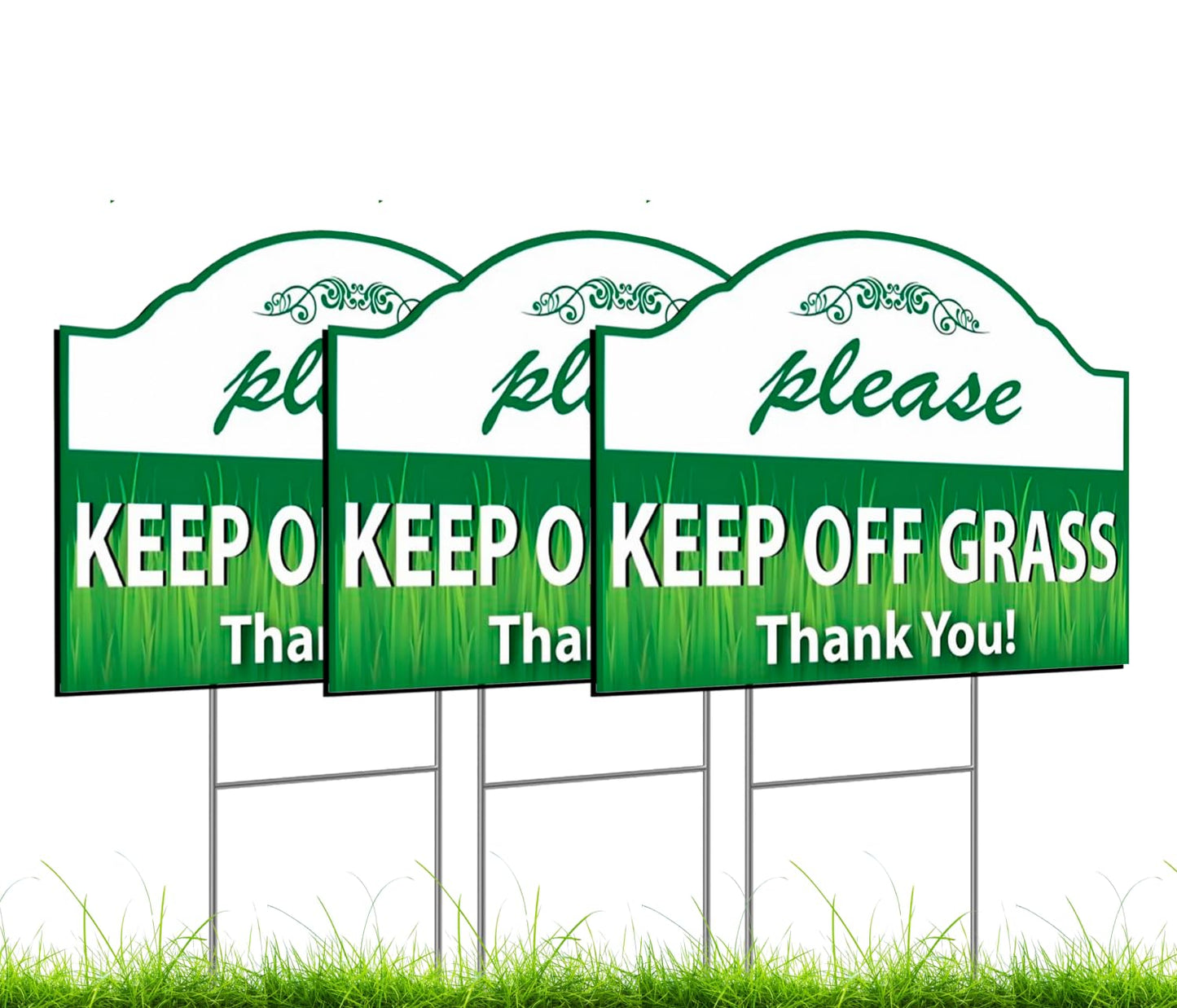 3X Double Sided 8x12 Please Keep Off Grass Plastic Sign with Stake - No Dog Poop Signs for Yard - Pick Up After Your Dog Sign - No Pets No Dogs Allowed or Keep Dogs off Lawn Signs with Grass Stakes