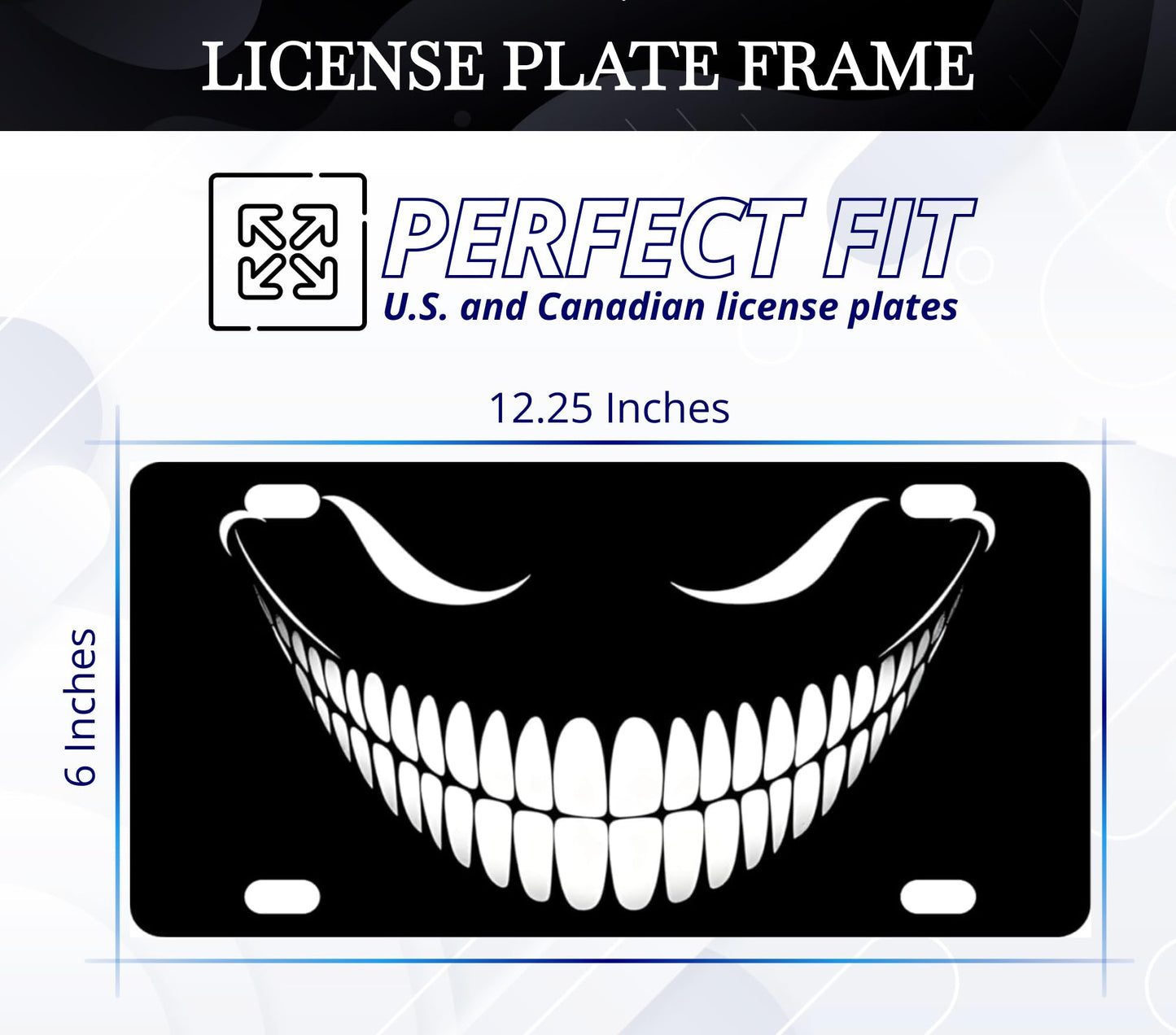 6x12.25 Inch Front Black Cheshire Cat License Plate Frame - Alice in Wonderland Accessories Decorative License Plate Frames for US Standard - Car Frames Evil Cheshire Cat Smile with 4 Holes and Screws