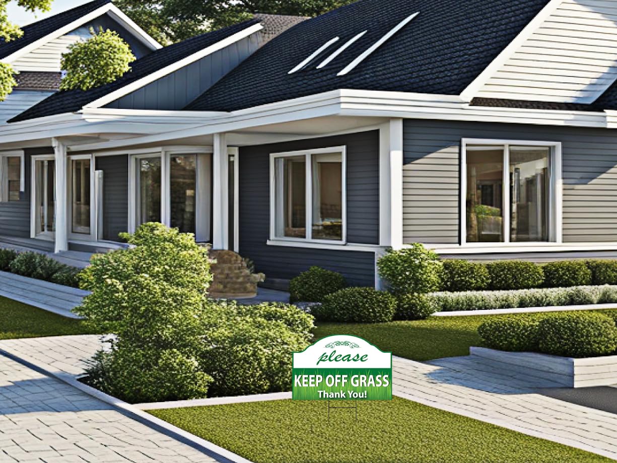 3X Double Sided 8x12 Please Keep Off Grass Plastic Sign with Stake - No Dog Poop Signs for Yard - Pick Up After Your Dog Sign - No Pets No Dogs Allowed or Keep Dogs off Lawn Signs with Grass Stakes