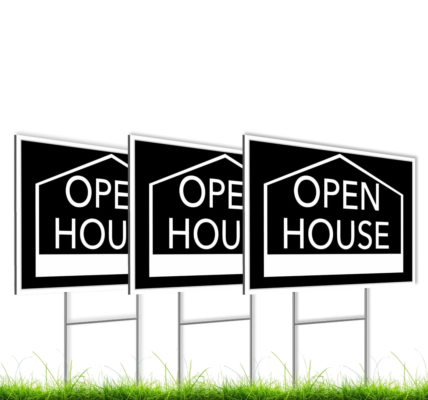 3X Open House Plastic Signs 12x16 Inch for Real Estate Agent for Sale Double Sided Sign with H Wire Stakes - Moving Sale Directional Signs Kit - Realtor for Sent Houses for Sale By Owner Yard Sign
