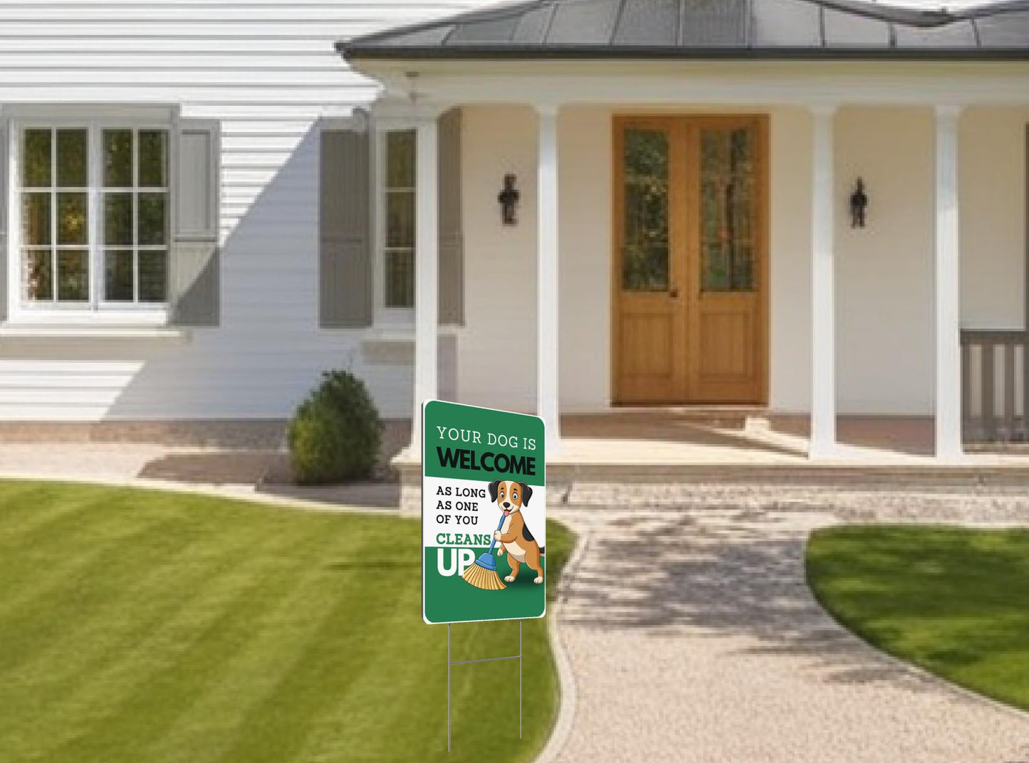 ULVEOL Set of 3 Double Sided Funny Clean Up After Your Dog Yard Signs - 12x8 Inches, Plastic, Rectangular, Green, Animal Theme, Lawn, Yard, Ground Stake, Metal Wire H-Stakes