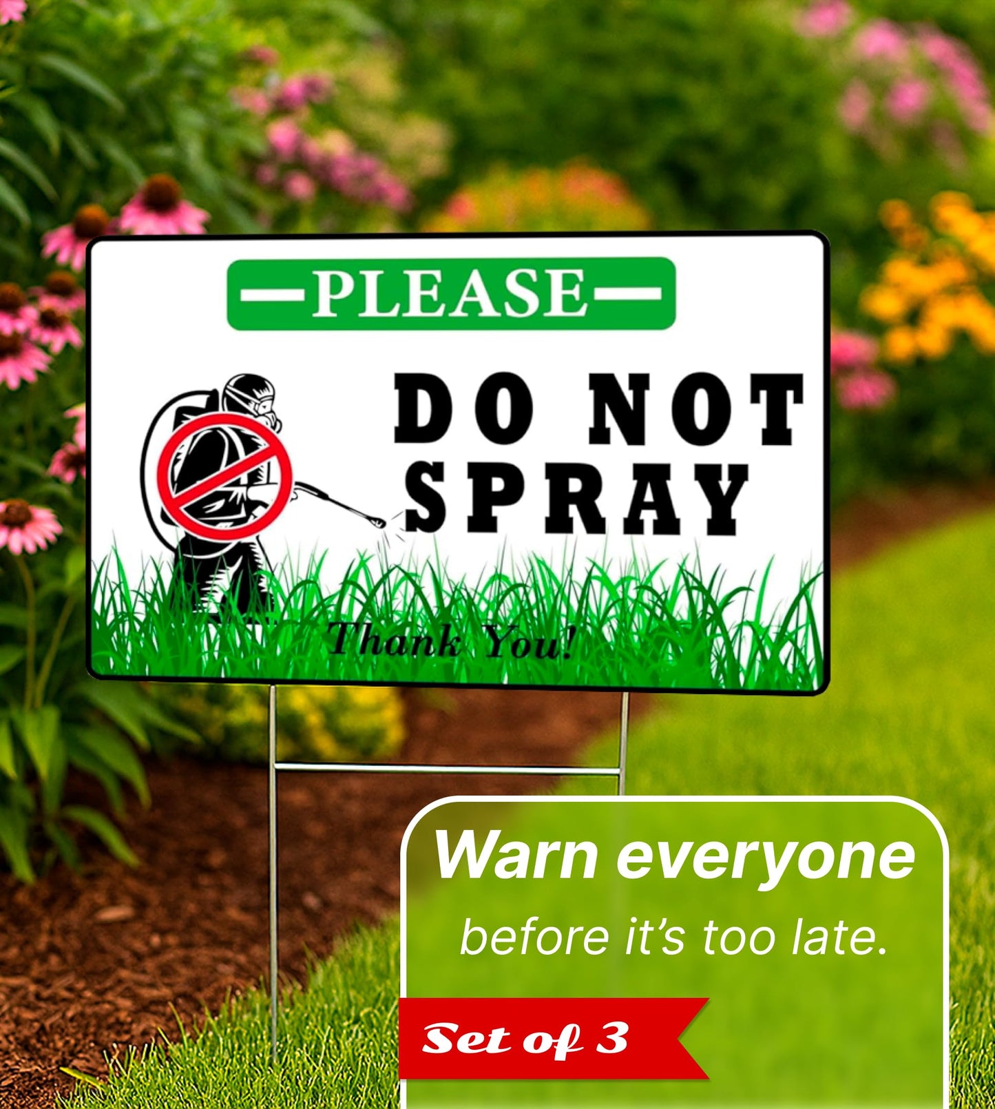 3 Pack 12x8 Inches Do Not Spray, Thank You with Metal Stakes - Plastic Double Sided Neighborhood Street Caution Yard Signs - Do No Spray Signs for Outdoor or Indoor/Onside or Inside