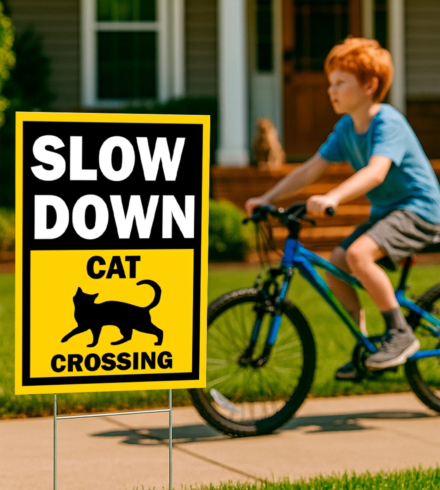 Set of 3 Double Sided 12x16 Inches Slow Down Cat Crossing Sign with Metal Wire H-Stakes - Slow Down Caution Sign For Neighborhoods Yard Farm - Plastic Decorations Animal Crossing Signs
