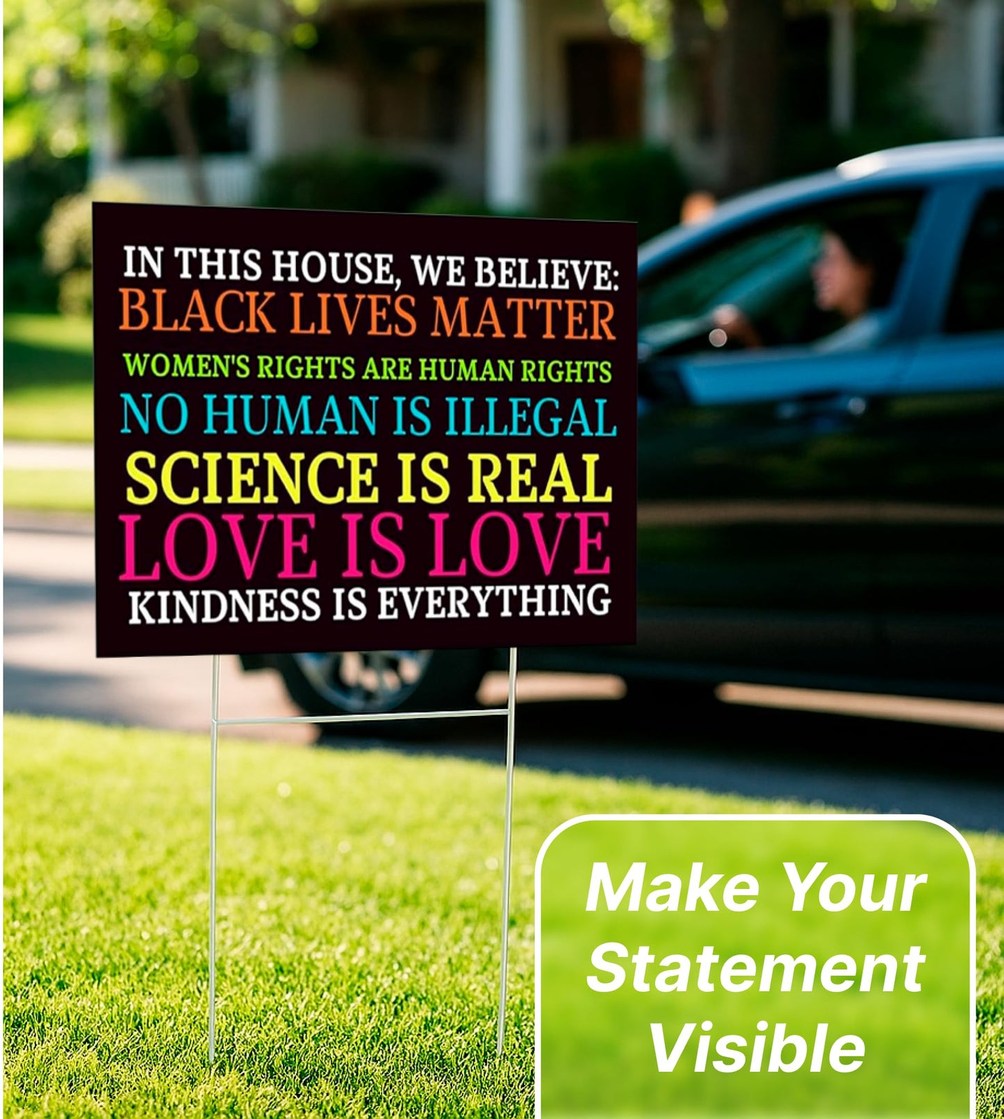 Set of 3 Double Sided 12x18 Inches Black Lives Matter Sign with Metal Wire H-Stakes - Plastic Protest Signs for Home Décor - Police Protect Us God Is Real - In This House We Believe Yard Sign
