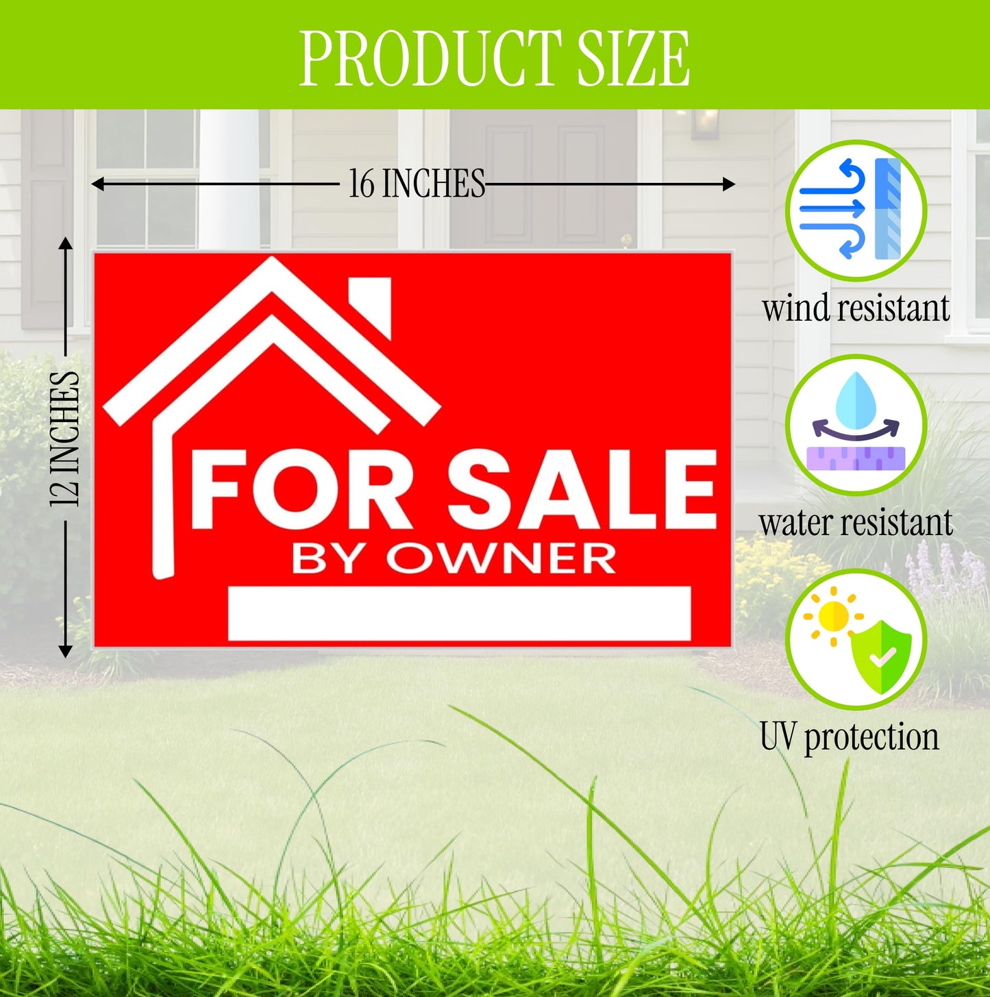 3X For Sale By Owner Yard Sign 12x16 Double Sided Yard Plastic Signs with H Stakes - Perfect for Home Owners Real Estate Directional Signs - House For Sale Sign for Real Estate Agent Realtor Supplies