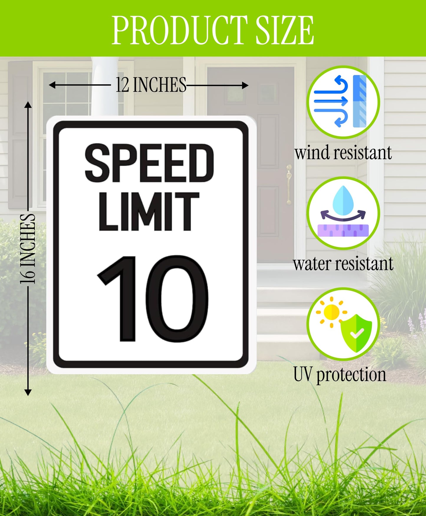 Set of 3 Double Sided 12x16 Inches Speed Limit 10 MPH Sign with Metal Wire H-Stakes - Plastic Slow Down Traffic Sign - Speed Limit Signs Outdoor Use for Neighbour Driveway Yard or School
