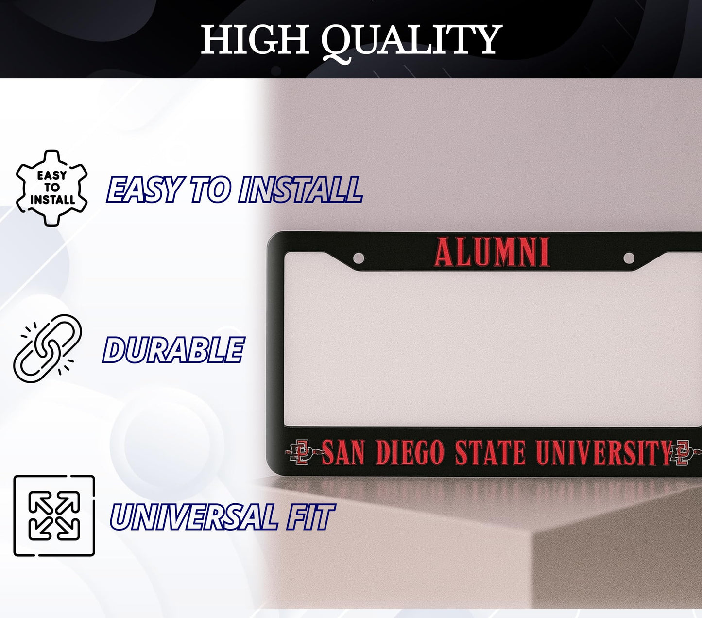 6x12.25 Inch Funny License Plate Frame for US Standard SAN Diego State University - Alumni Text License Plate Frame Stainless Steel for Front - Decor Licenses Plate Frame with 2 Holes and Screws