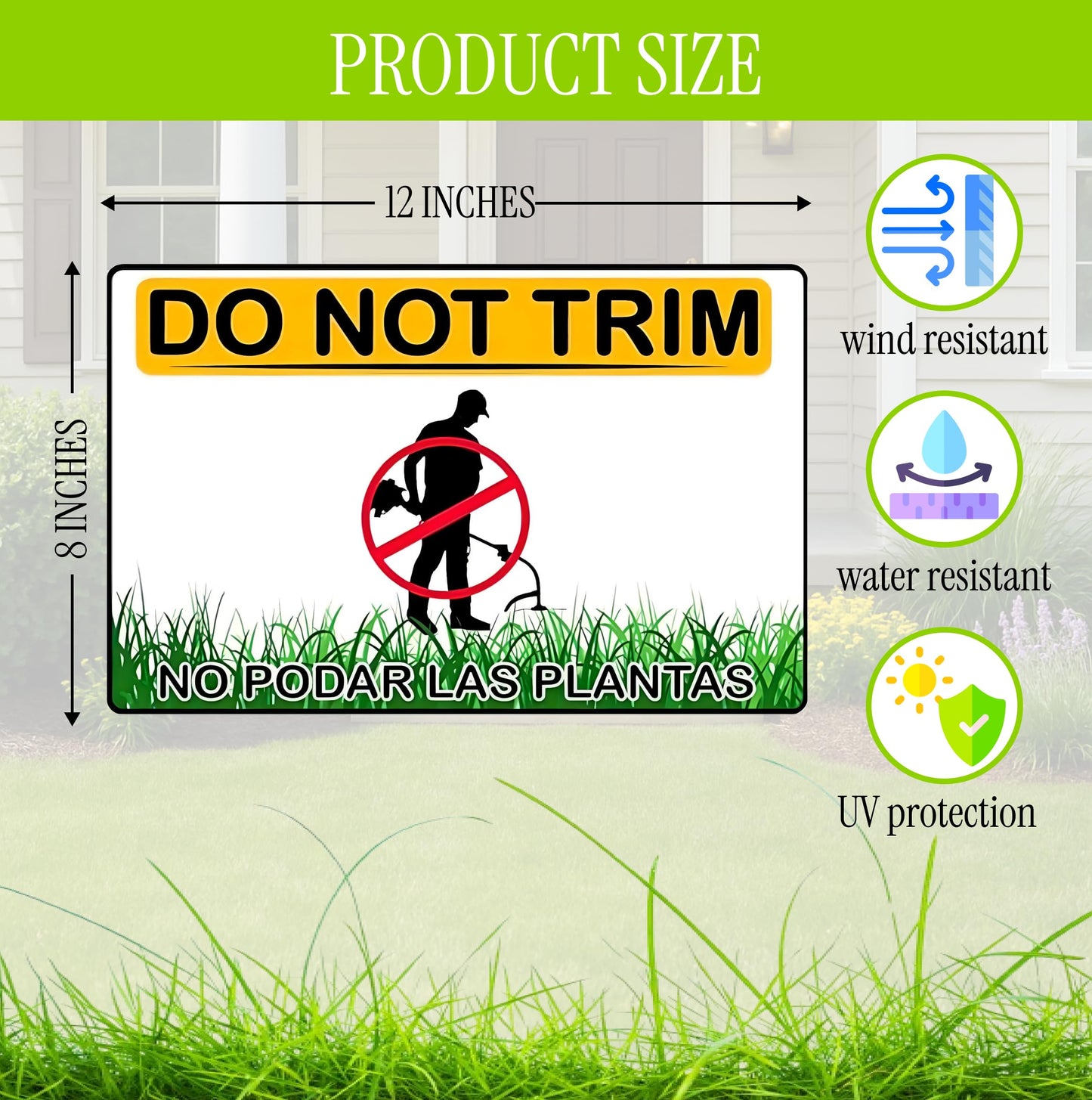 Set of 3 Do Not Trim Yard Sign with Metal Stake 12x8 Inches - Double Sided No Podar Las Plantas sign for Outdoor or Indoor - Bilingual Plant Sign or Plastic Garden Sign for Neighborhood Street