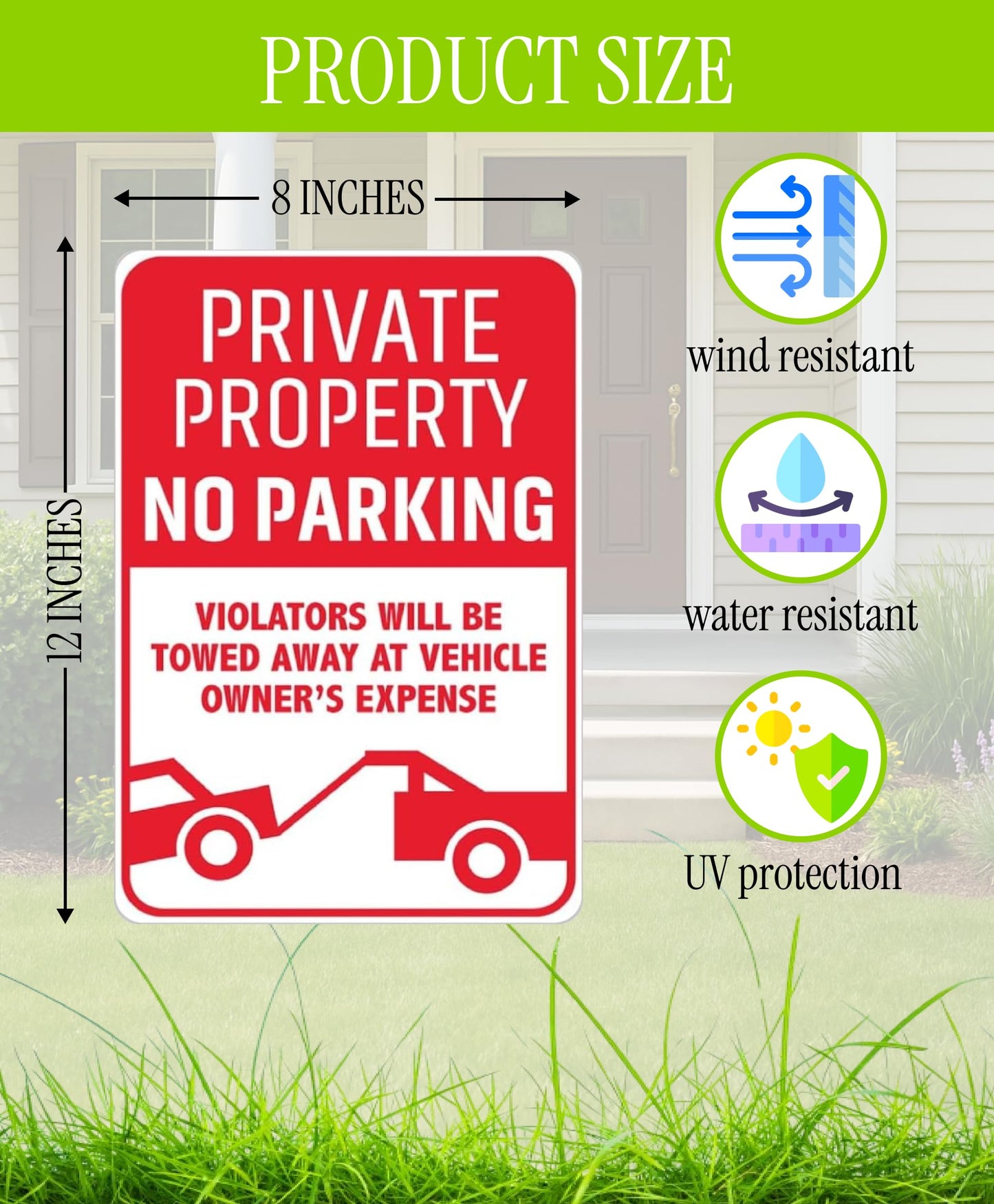 3X Private Property No Parking Plastic Sign with H-Stakes - 12x8 Inch No Parking Signs for Business - Stay Off Grass Double Sided Signs for Yard - Violators Will Be Towed Away Vehicle Owner's Expense