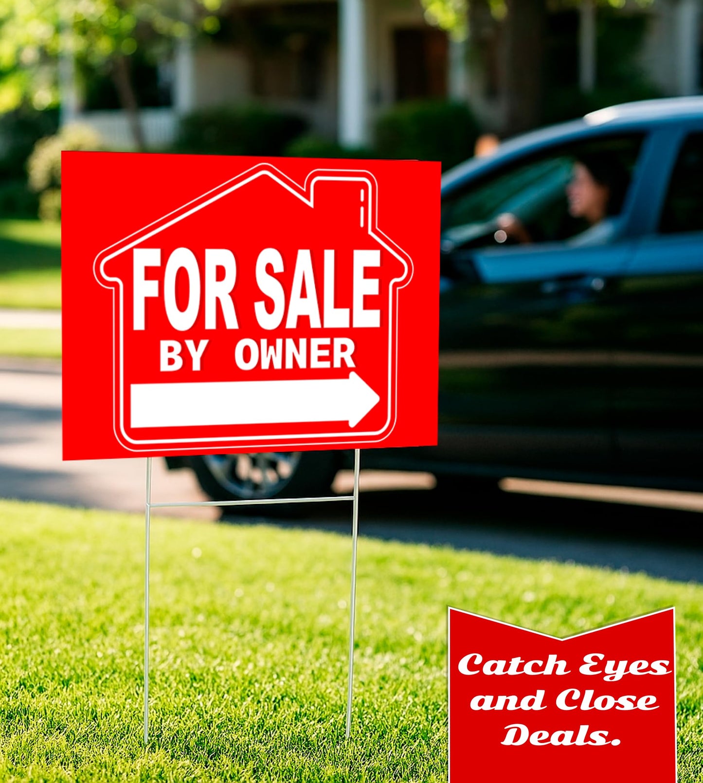 5X For Sale By Owner Yard Plastic 8x12 Sign - Yard Double Sided Signs with Metal H Stakes - for Home Owners Real Estate Directional Signs - House For Sale Sign for Real Estate Agent Realtor Supplies
