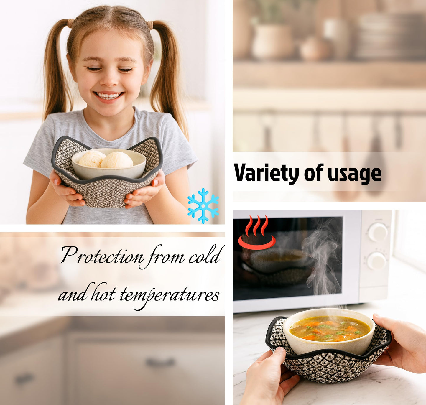ULVEOL Set of 2 Pink Microwave Bowl Cloth Hot Pads Pot Holders Hot Pad Pot Holder Microwavable Bowl Cozies for Food, Ooma, Ramen Bowl Cozy or Soup Koozie, Good Kitchen Accessories, Gadgets