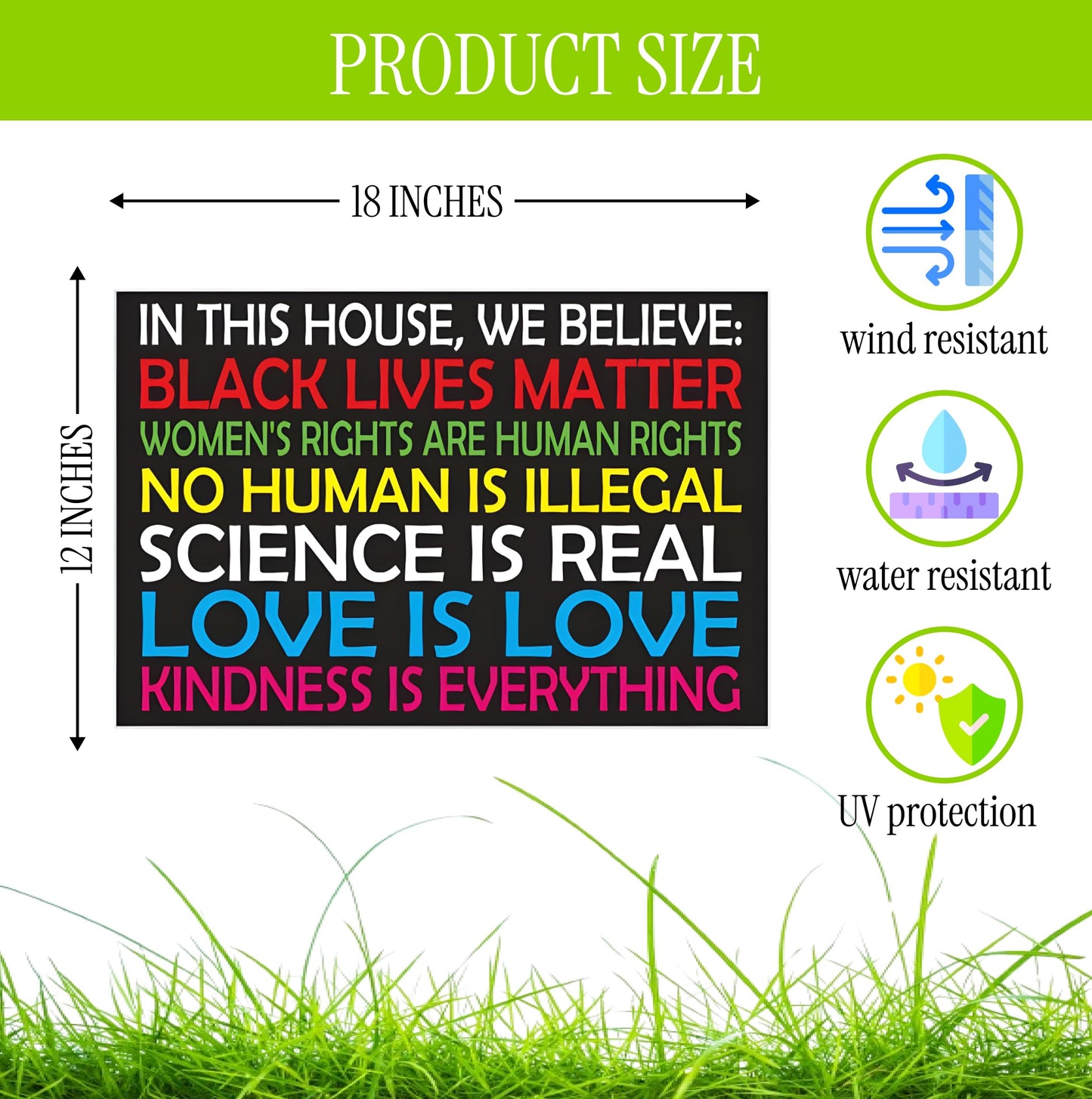 Black Lives Matter Yard Sign Double sided 12" x 18" inches with H Metal Stake - In This House We Believe Yard Sign for Home Décor with Big and Bold Letters - Corrugated Plastic - Plastic Protest Signs