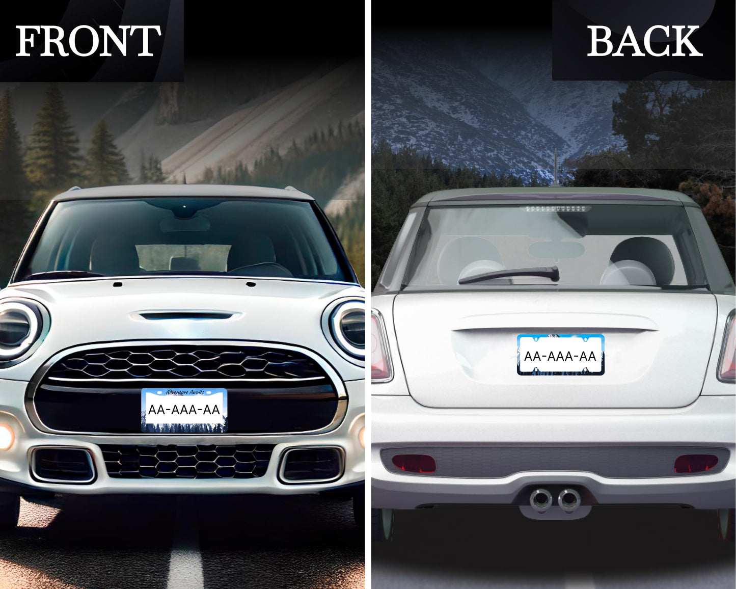 Set of 2 Personalized Car License Plate Frame Adventure Awaits - Metal License Plate Frame Car Universal Accessories - Stainless Steel Plate Frame with Screws 6 x 12.25 inches and 2 Holes and Screws