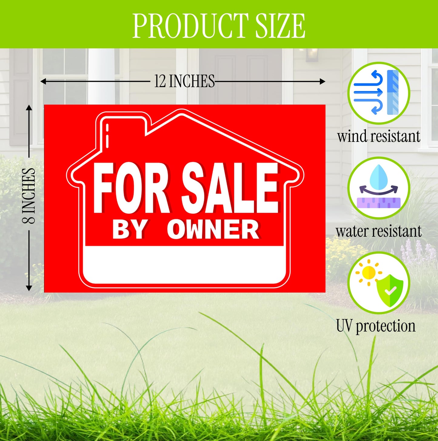 5X For Sale By Owner Yard Plastic 8x12 Sign - Yard Double Sided Signs with Metal H Stakes - for Home Owners Real Estate Directional Signs - House For Sale Sign for Real Estate Agent Realtor Supplies
