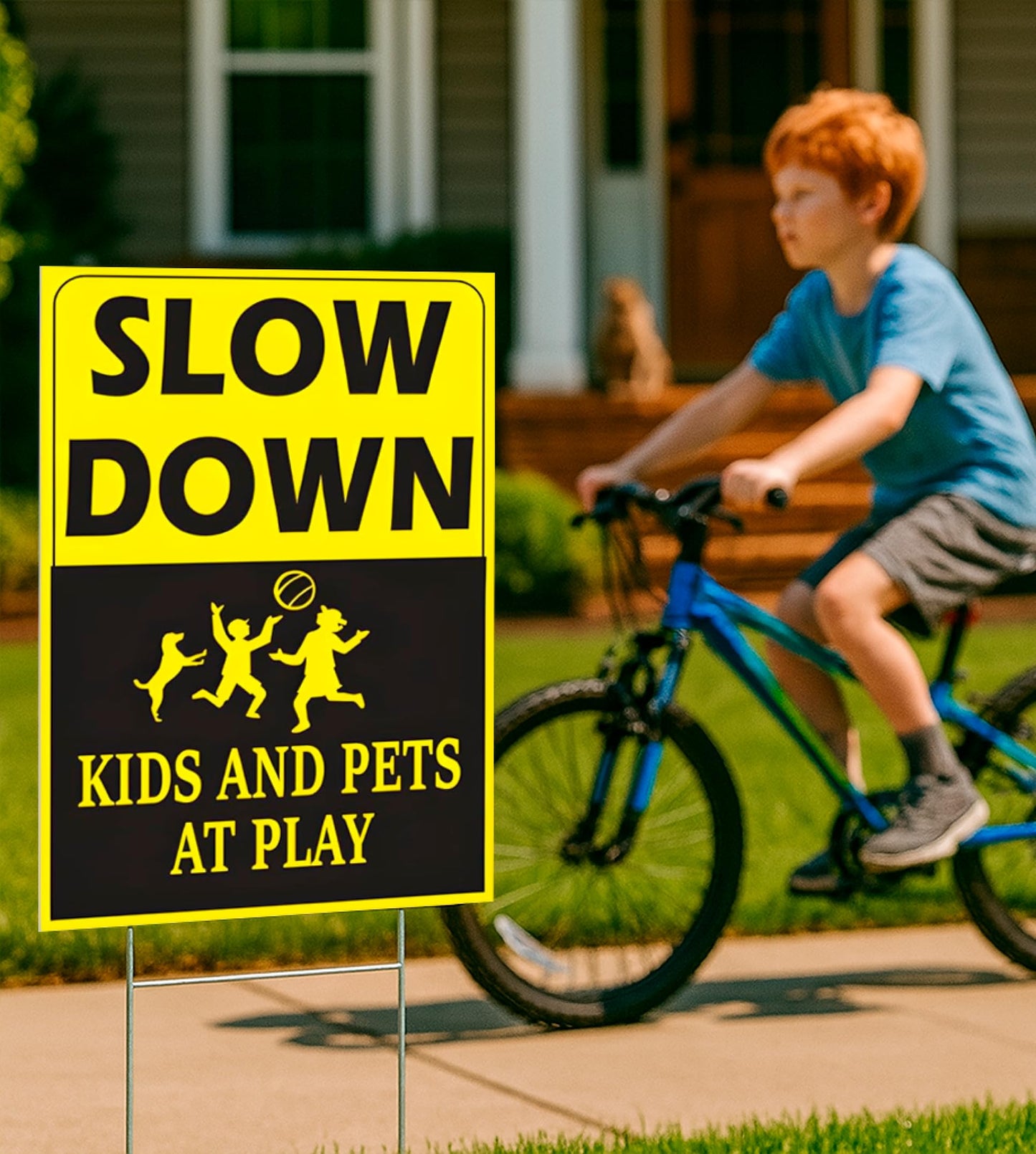 6 Pack 8x12 inch Double Sided Please Slow Down Kids and Pets at Play Yard Plastic Signs with Metal Wire H-Stakes - Drive Like Your Kids Live Here Sign - Children At Play Safety signs for Street Sign