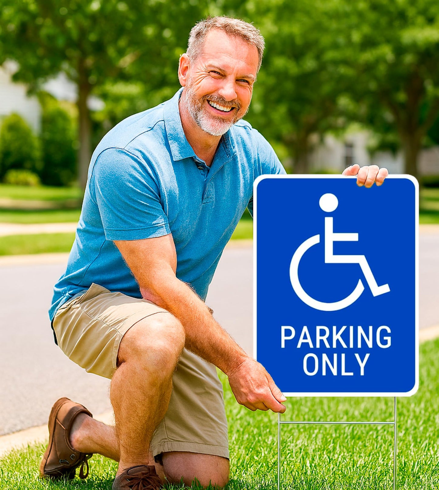 Set of 3 Double Sided 12x16 Inches Reserved Parking Signs for Handicapped Only with Metal Wire H-Stakes - Plastic Indoor or Outdoor Basics Handicap Parking Sign - Yard Signs with Parking Space