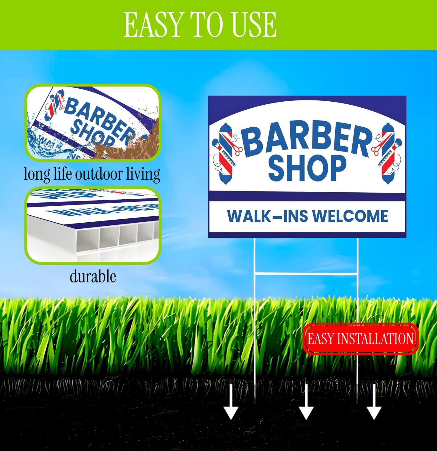 12x16 inch pack of 3 Barber Shop (Arrow) Yard Sign - Double-Sided Print with Metal Stakes - Barber Shop Grand Opening Plastic Sign - Spa Barber Shop Open Advertising Printing Lawn Garden