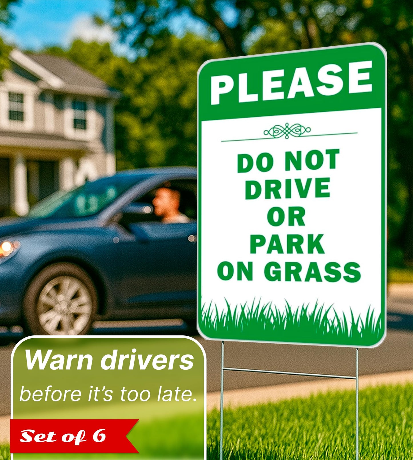 6X Please Do Not Drive Park On Grass Double sided Signs with Stakes - Plastic Street, Road No Parking Sign - 12x8 Inch Yard Lawn Stay Off Grass Signs with Stake - Please Keep Off The Grass Sign