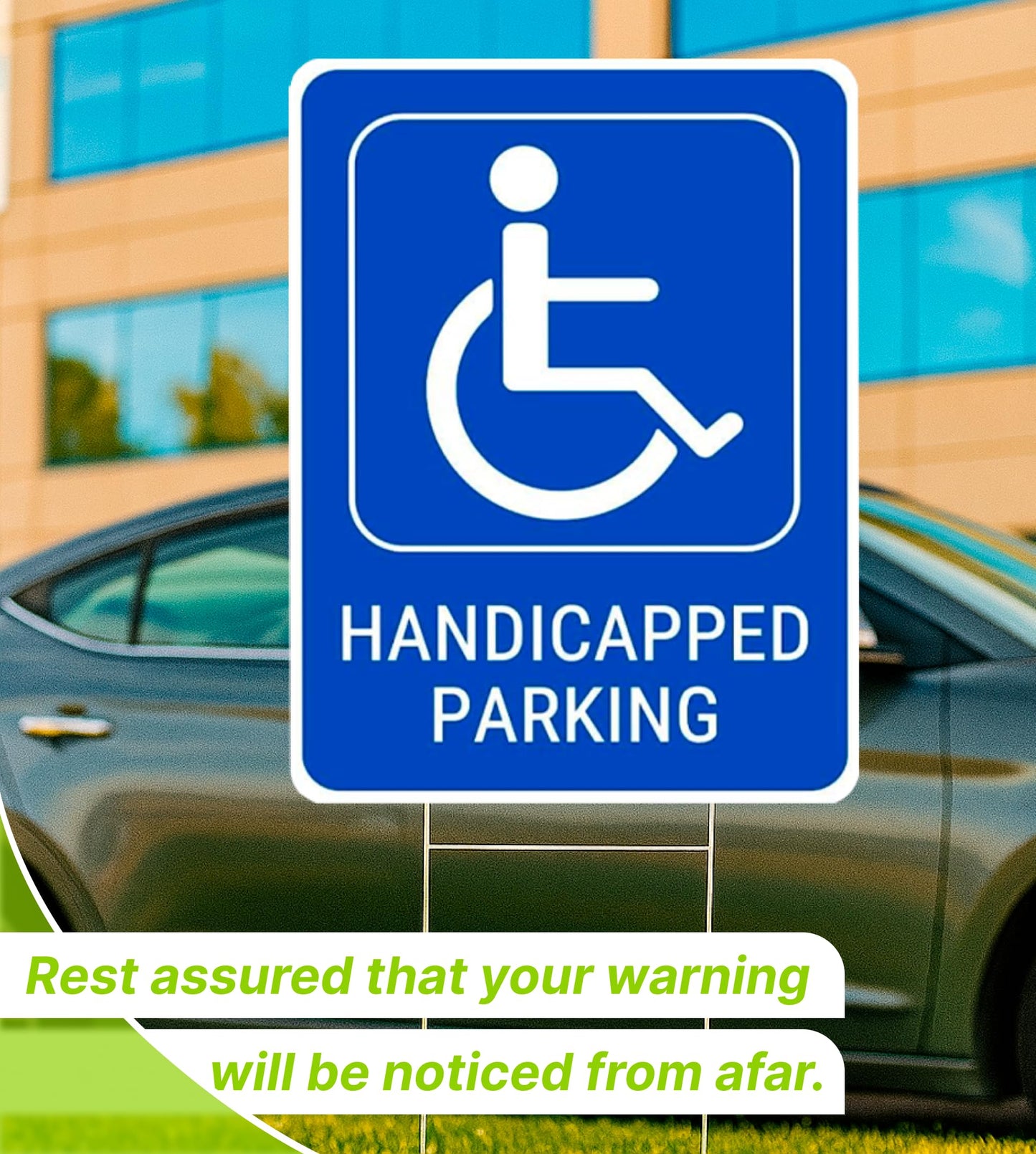 Set of 3 Handicapped Parking Sign with Metal Wire H-Stakes - Double Sided Plastic Reserved Parking Signs - 12x16 Inches Yard for Handicapped Only Signs with Parking Space for Inside or Outside