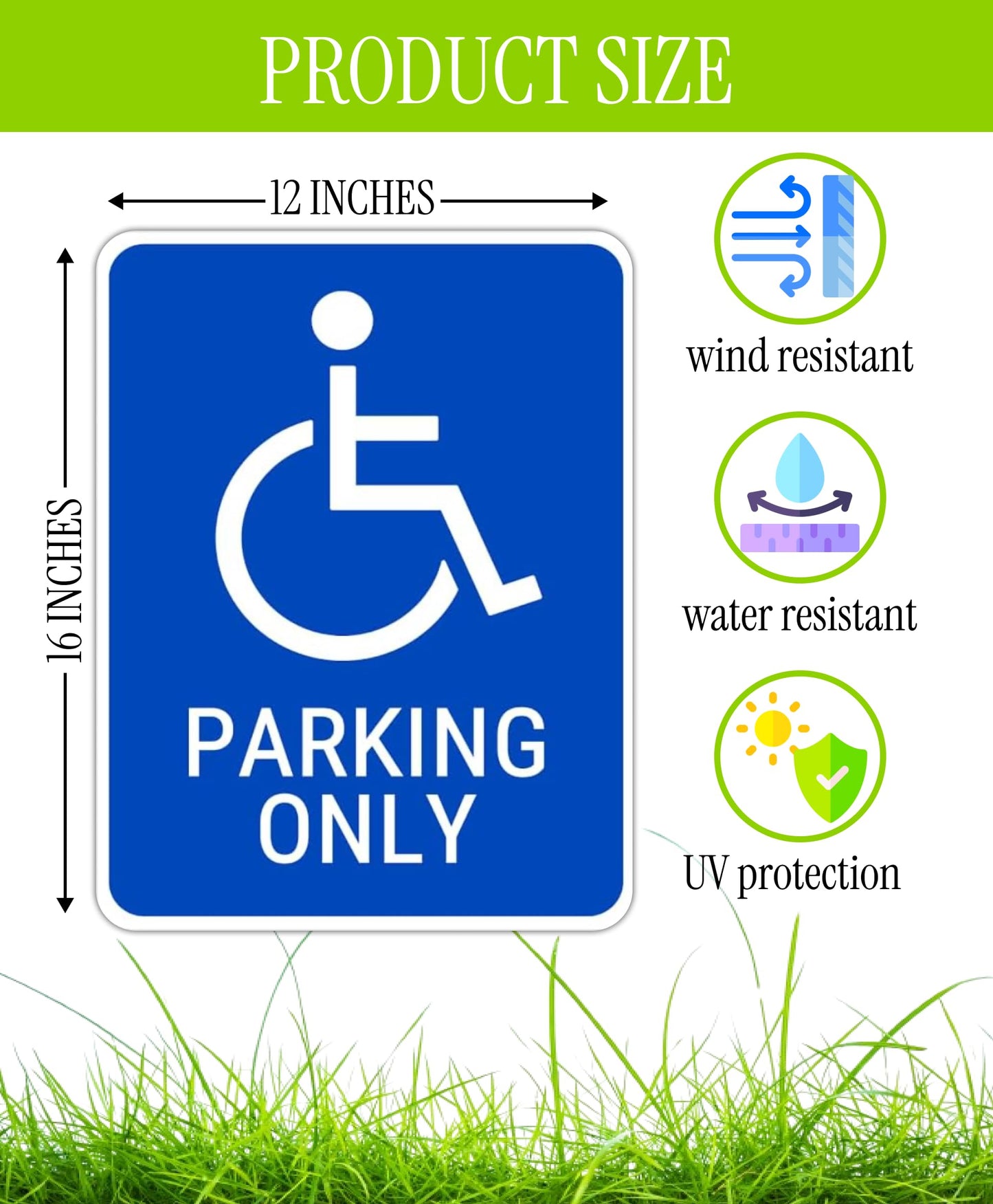 Set of 3 Double Sided 12x16 Inches Reserved Parking Signs for Handicapped Only with Metal Wire H-Stakes - Plastic Indoor or Outdoor Basics Handicap Parking Sign - Yard Signs with Parking Space