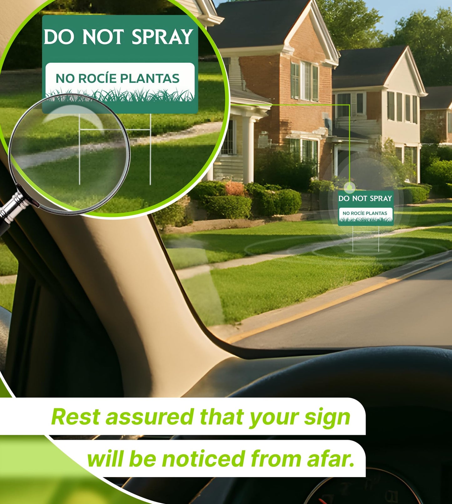 3 Pack 12x8 Inches Do Not Spray and Do Not Trim Yard Sign with Metal Stake - Green Bilingual Double Sided Do No Trim Signs for Outdoor - Plastic Neighborhood Street Caution Yard Signs
