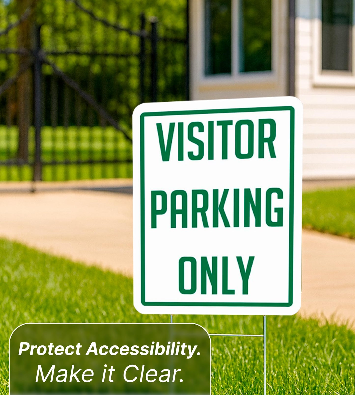 Set of 3 Double Sided 12x16 Inch Plastic Sign "Visitor Parking Only" with Metal H-Stakes - Plastic Parking Signs Green on White - Guest Parking Only Signage - Parking Visitor Sign for Yard