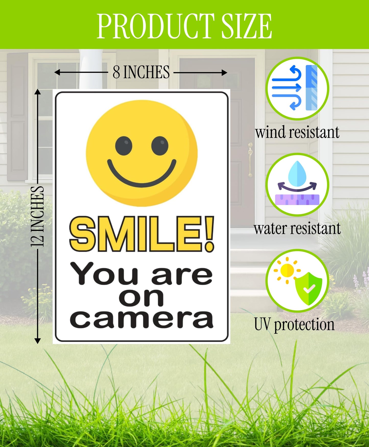 Pack of 3 Funny Smile You're On Camera Yard Signs with H-Stakes - 12"x8" Double-Sided Video Surveillance Sign Outdoor - Security Camera Plastic Sign for Yard Home House - Video Surveillance Signs
