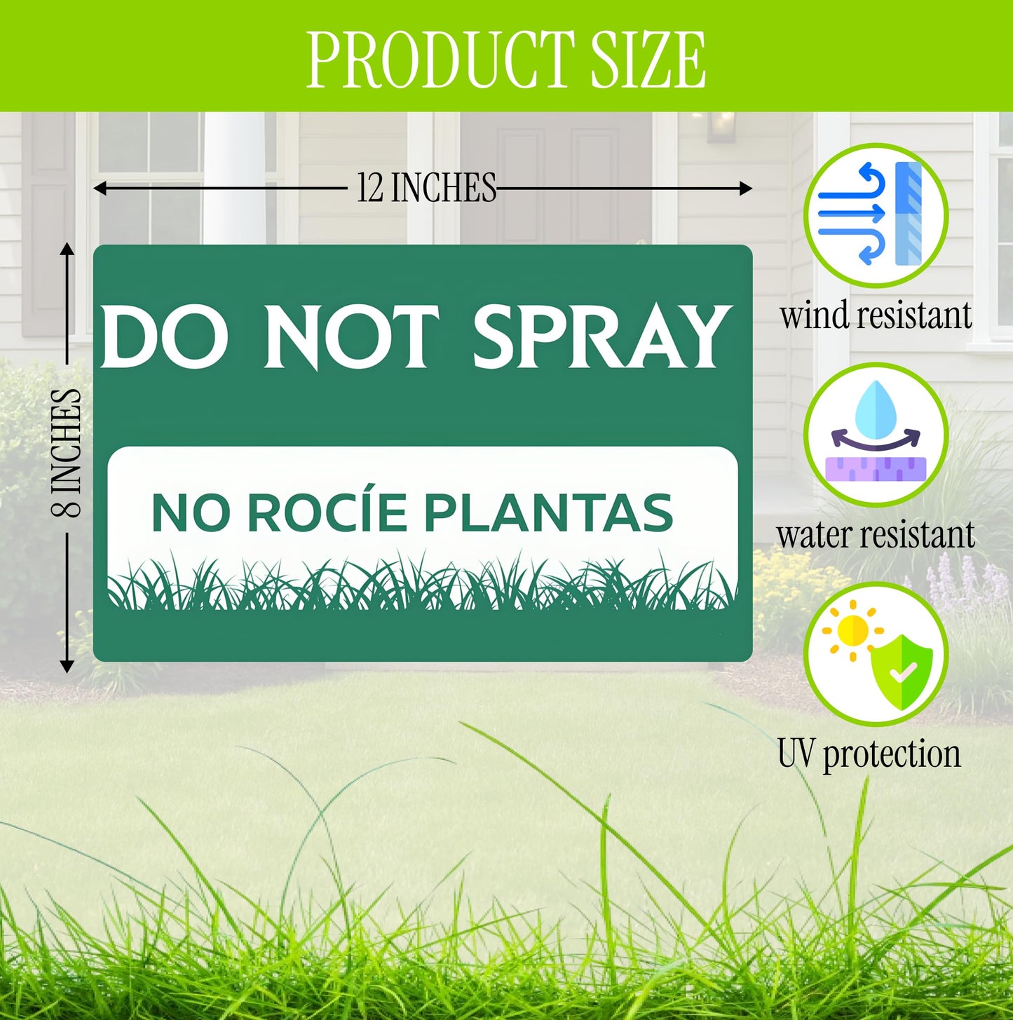 3 Pack 12x8 Inches Do Not Spray and Do Not Trim Yard Sign with Metal Stake - Green Bilingual Double Sided Do No Trim Signs for Outdoor - Plastic Neighborhood Street Caution Yard Signs