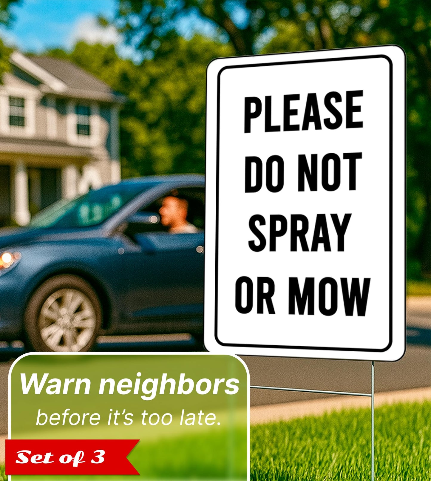 Set of 3 Double Sided Please Do not Spray or Mow Sign with Metal Stakes - 12x8 Inches Plastics Garden Signs Outdoor or Indoor for Lawn Yard - Please Stay Off My Grass Yard Sign