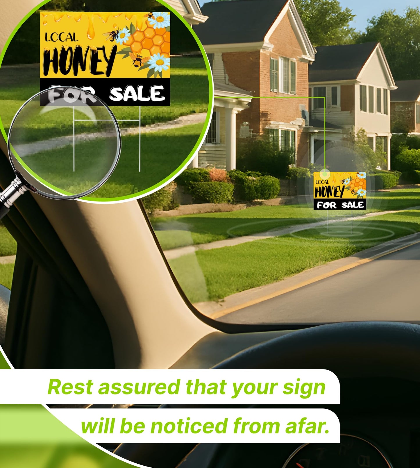 Set of 3 Double Sided 12x16 Inches Local Honey For Sale Yard Sign with Metal H-Stakes - Local Honey Sale Signs for Farm Garden Lawn Outdoor - Funny Plastic Signs For Sale Bee Hive Decoration