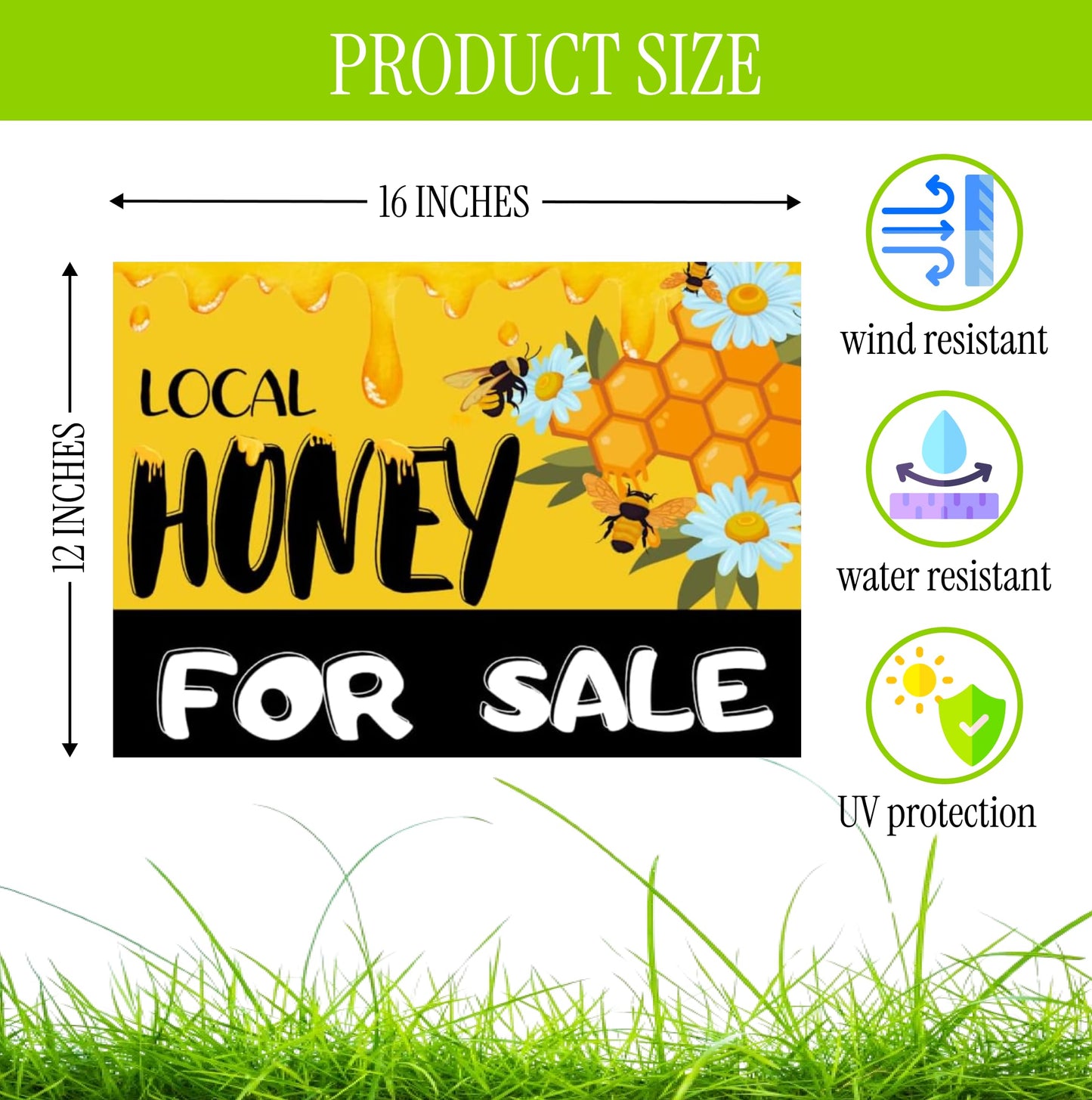 Set of 3 Double Sided 12x16 Inches Local Honey For Sale Yard Sign with Metal H-Stakes - Local Honey Sale Signs for Farm Garden Lawn Outdoor - Funny Plastic Signs For Sale Bee Hive Decoration