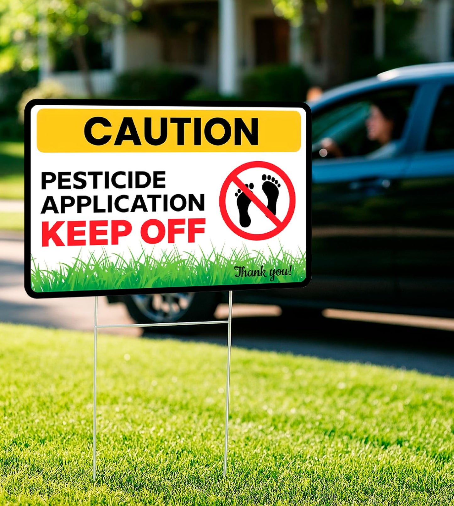 12x8 Ft 3X Double Sided Caution Application Keep Off with Metal Stakes - Plastic Street Caution Yard Sign - Plastic Surface Keep off Sign for Lawn Grass Warning - Please Keep Pets Off The Grass Sign