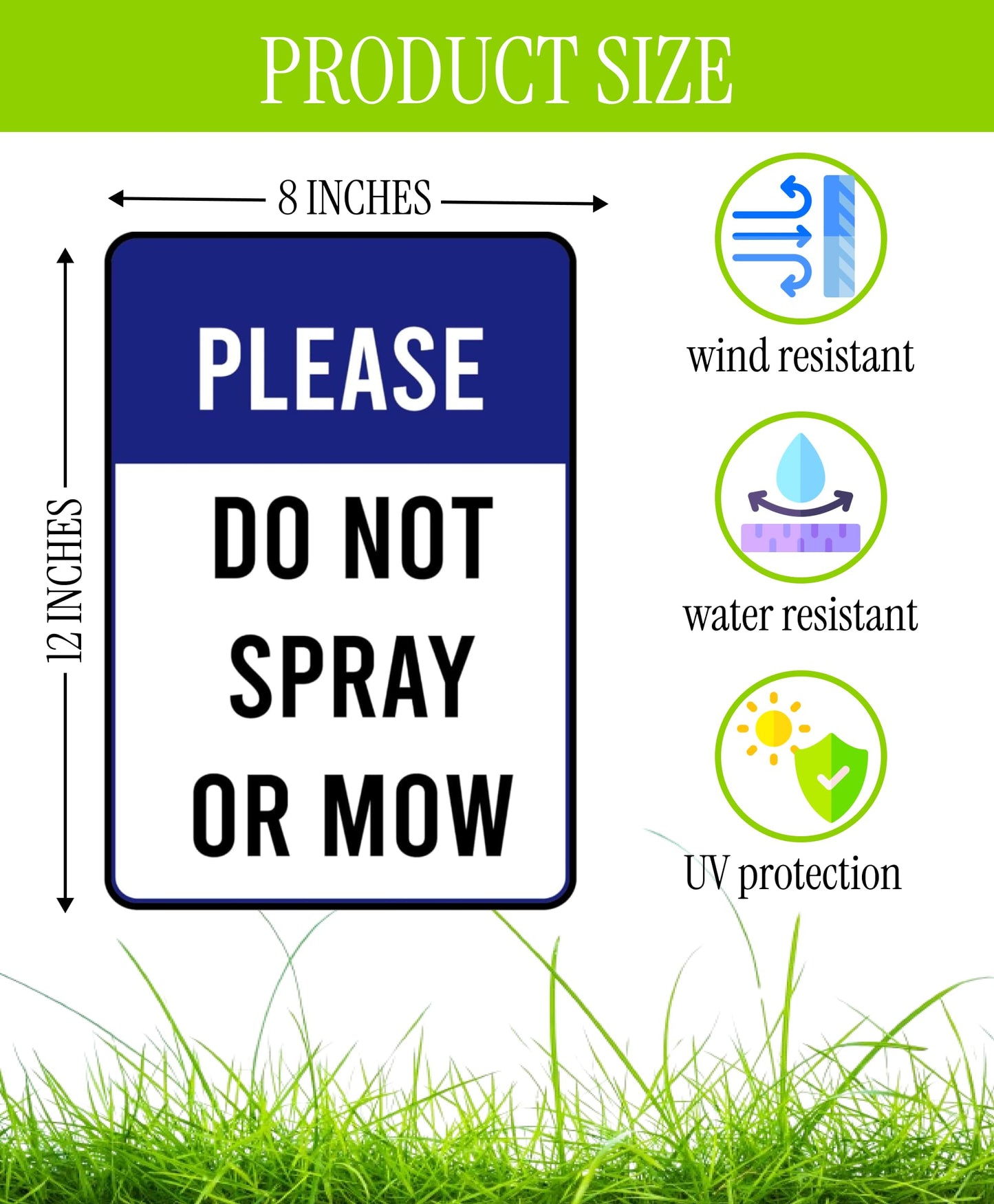 Set of 3 Double Sided Please Do Not Spray or Mow Sign with Metal Stakes - 12x8 Inches Plastics Garden Mow Signs for Outdoor and Indoor - Do Not Spray or Mow Neighborhood Street Caution Yard Signs