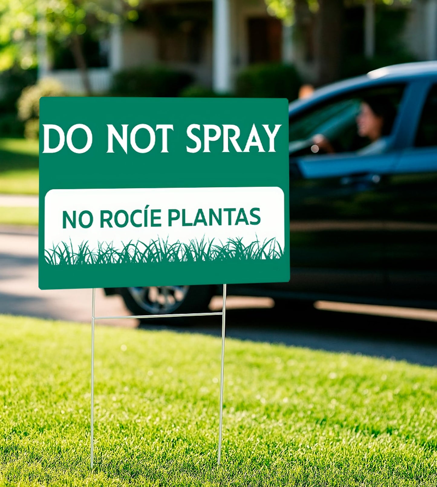 3 Pack 12x8 Inches Do Not Spray and Do Not Trim Yard Sign with Metal Stake - Green Bilingual Double Sided Do No Trim Signs for Outdoor - Plastic Neighborhood Street Caution Yard Signs