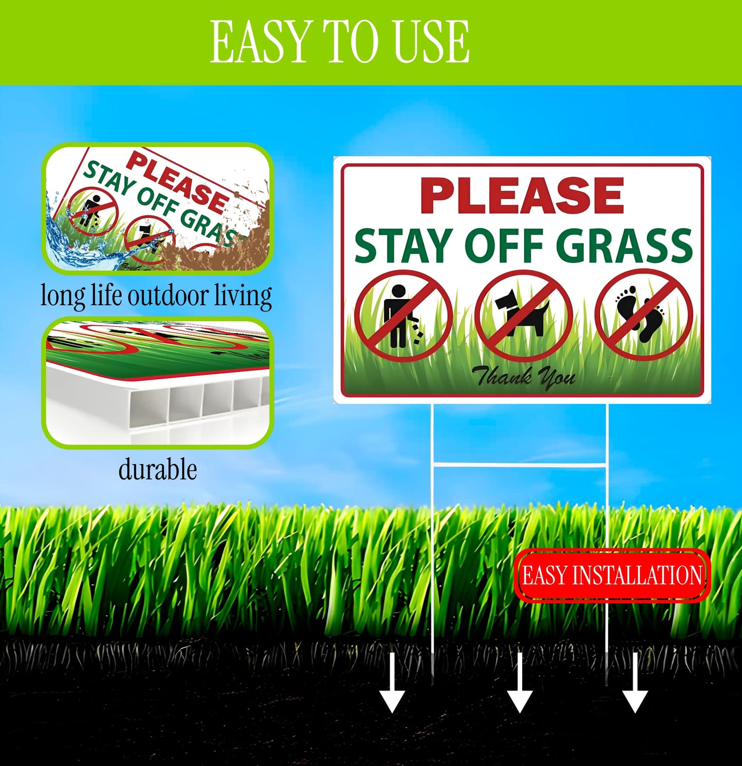 8x12 Inch 3X Double Sided Please Stay Off Grass Plastic Sign - No Dog Poop Signs for Yard outdoor - Pick Up After Your Dog Sign - No Pets No Dogs Allowed or Keep Dogs off Lawn Signs with Grass Stakes