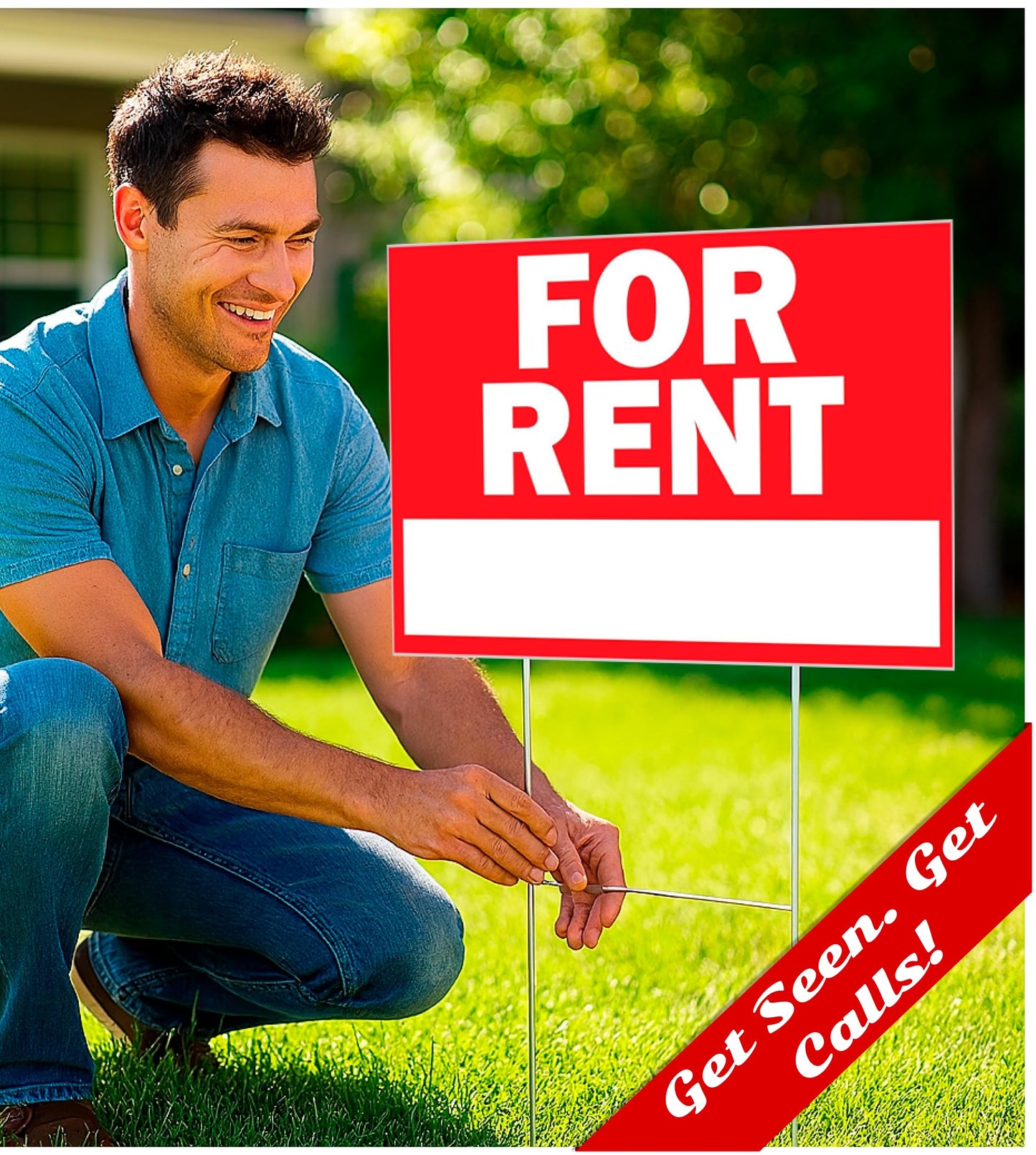Double Sided Plastic Home for Rent sign - Set of 3 Pieces 12x8 Inch - Yard Sign with Tall Stands for Rentals Home Car Apartment Stores Business - Lawn Signs with Stakes and Garage Sale Sign