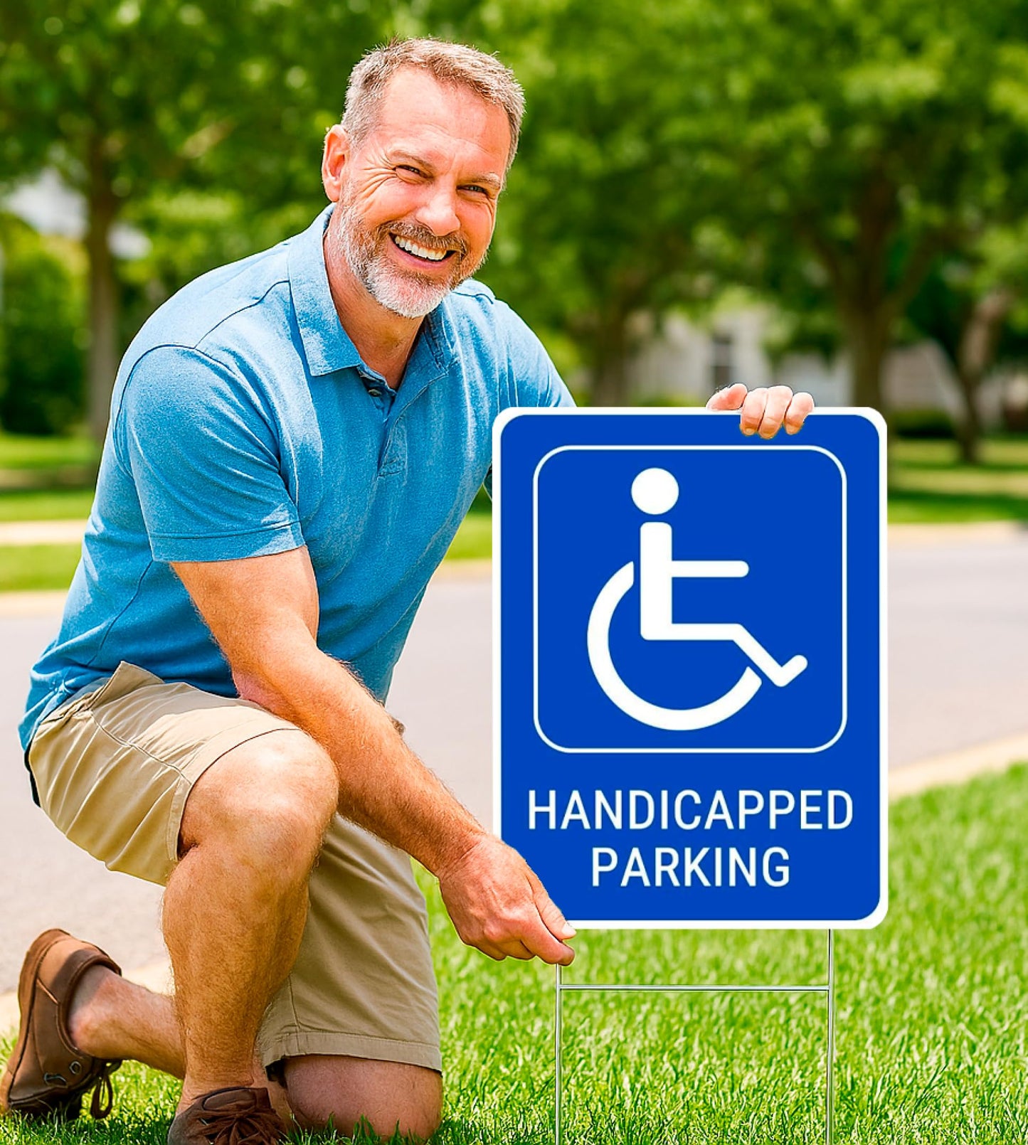 Set of 3 Handicapped Parking Sign with Metal Wire H-Stakes - Double Sided Plastic Reserved Parking Signs - 12x16 Inches Yard for Handicapped Only Signs with Parking Space for Inside or Outside