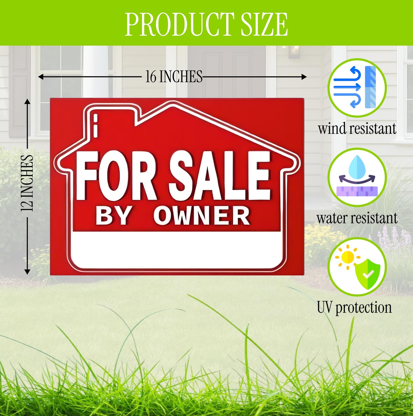 5 Pack 12x16 For Sale By Owner Yard Plastic Sign - Yard Double Sided Signs with Metal H Stakes - Sign for Real Estate Agent Realtor Supplies Real Estate Signs - House For Sale for Home Owners