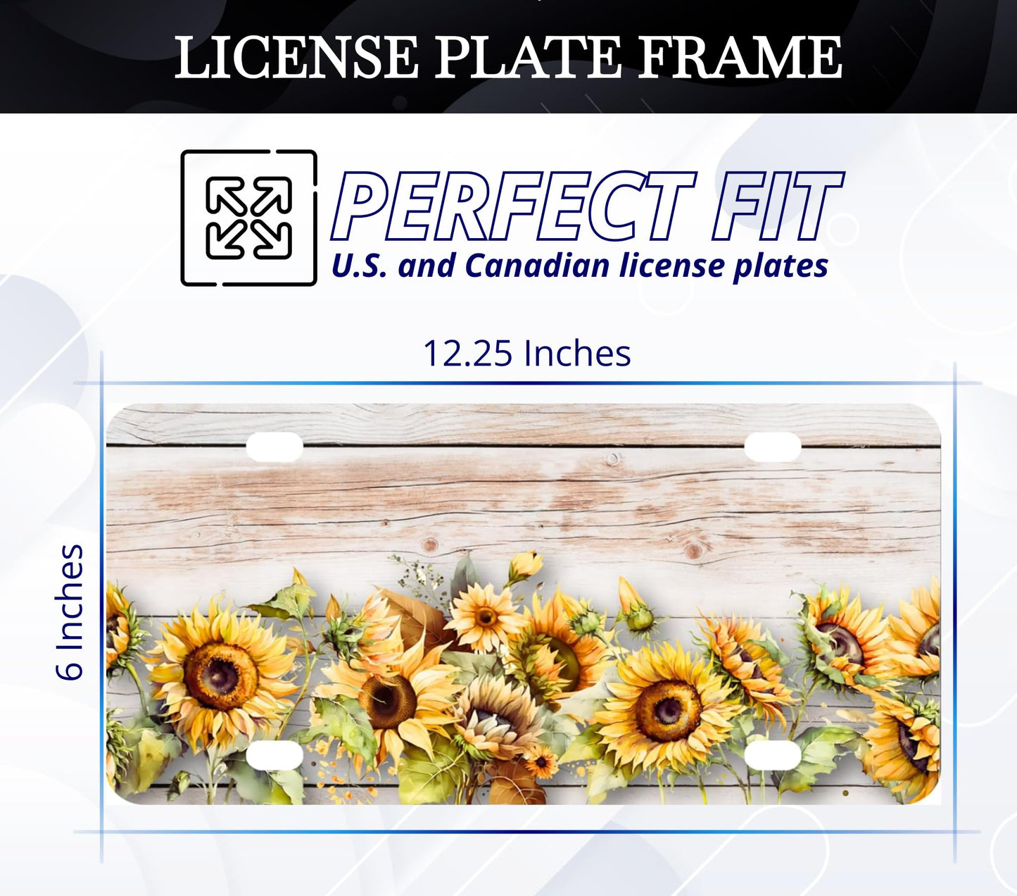 6x12.25 Inch Sunflower Butterfly License Plate Frame - Flowers Insect Stainless Steel License Plate Frames with 4 Holes and Screws - Funny for Car Decorative for Women or Men - US Standard Frame