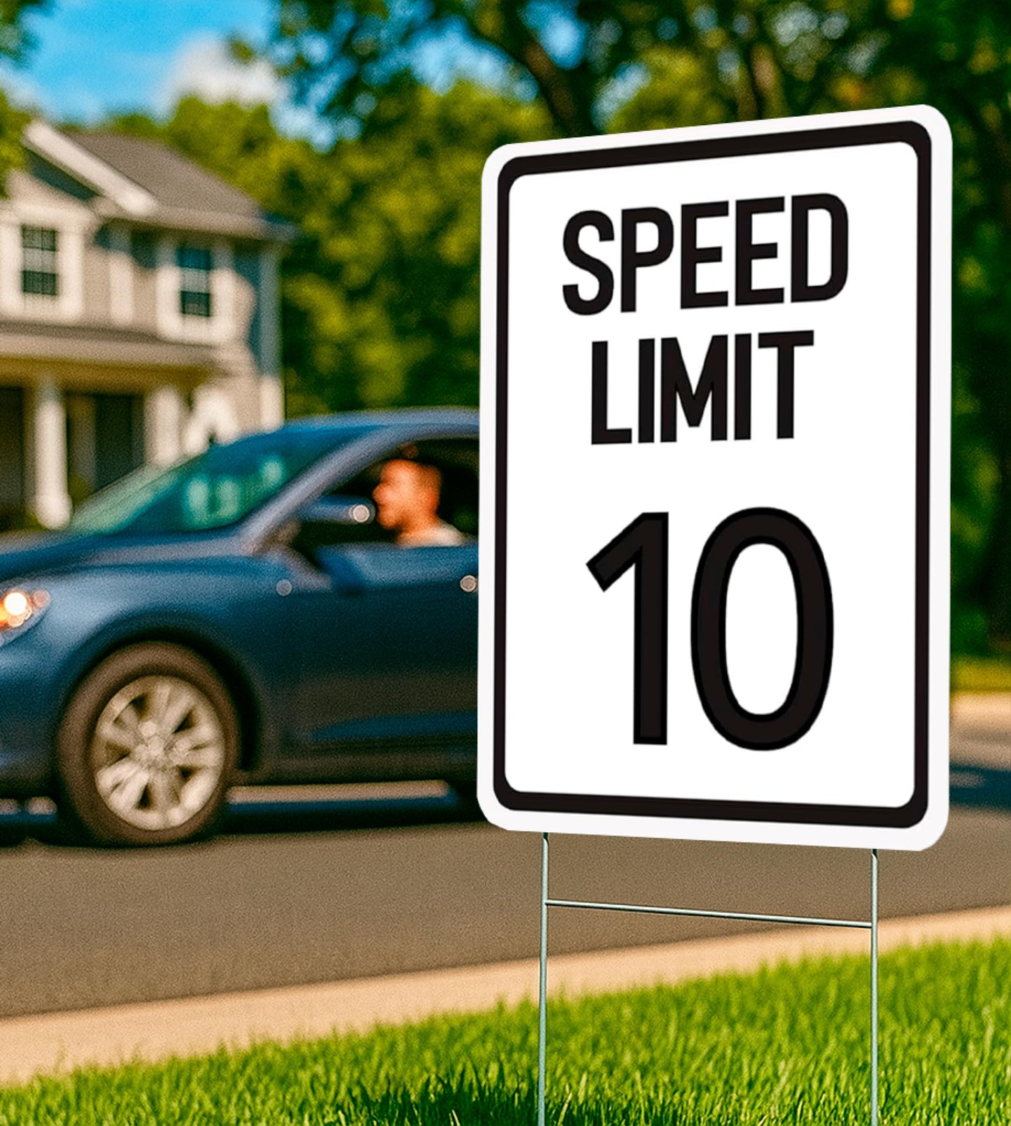 Set of 3 Double Sided 12x16 Inches Speed Limit 10 MPH Sign with Metal Wire H-Stakes - Plastic Slow Down Traffic Sign - Speed Limit Signs Outdoor Use for Neighbour Driveway Yard or School