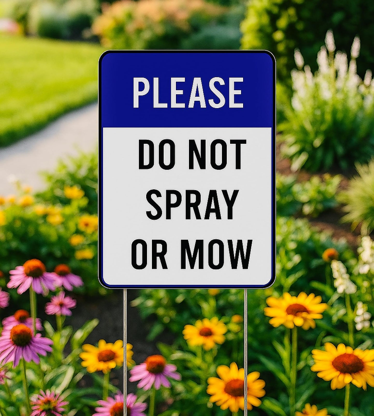 Set of 3 Double Sided Please Do Not Spray or Mow Sign with Metal Stakes - 12x8 Inches Plastics Garden Mow Signs for Outdoor and Indoor - Do Not Spray or Mow Neighborhood Street Caution Yard Signs
