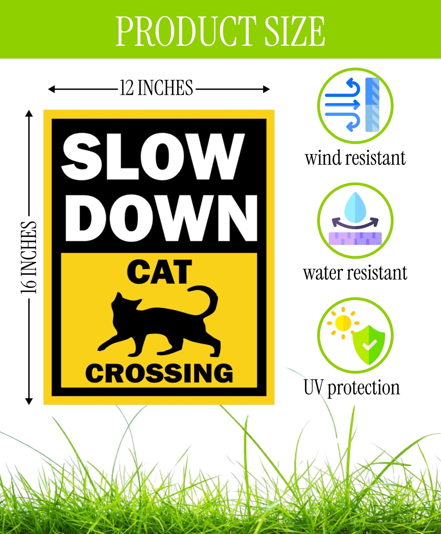 Set of 3 Double Sided 12x16 Inches Slow Down Cat Crossing Sign with Metal Wire H-Stakes - Slow Down Caution Sign For Neighborhoods Yard Farm - Plastic Decorations Animal Crossing Signs