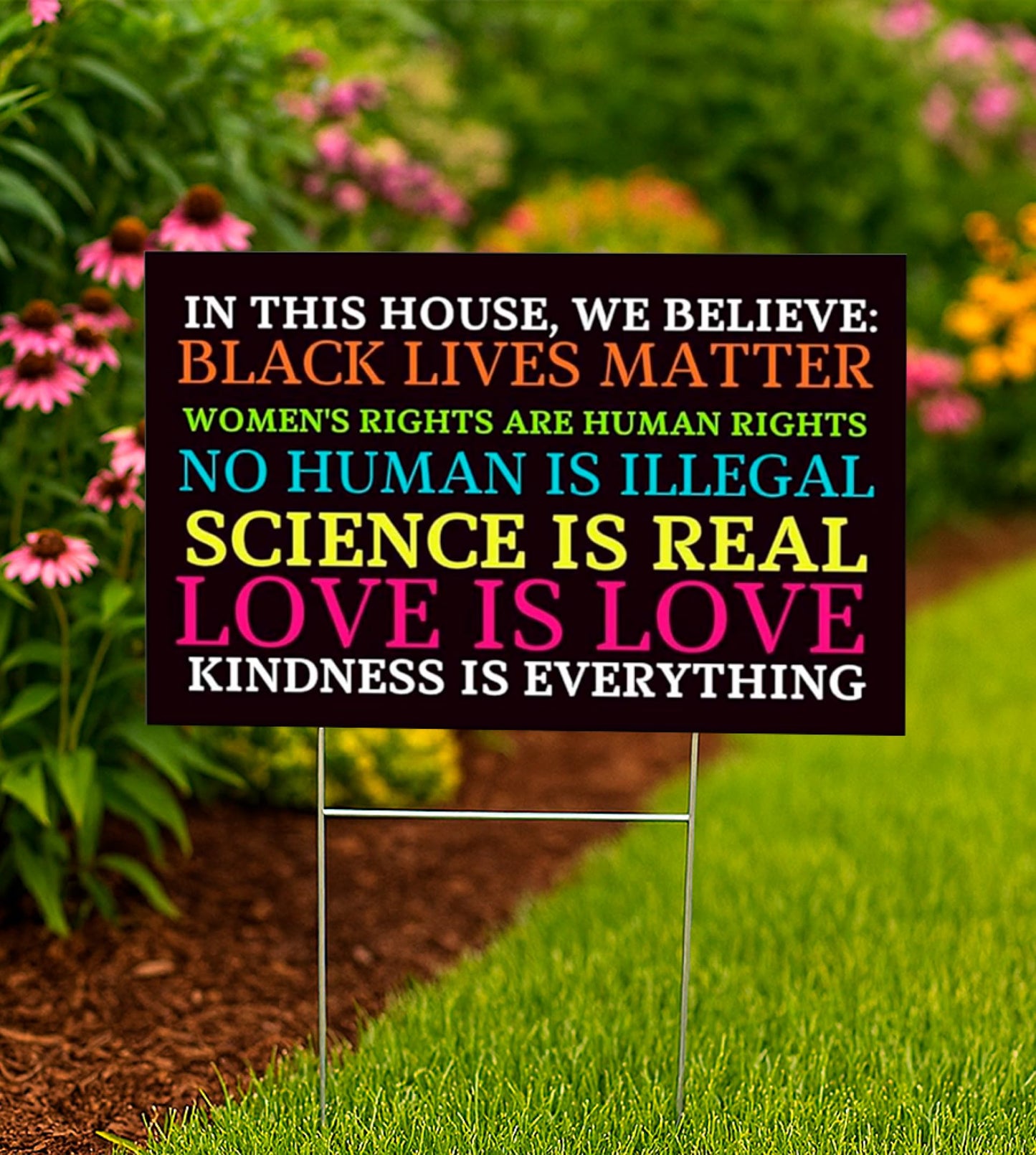 Set of 3 Double Sided 12x18 Inches Black Lives Matter Sign with Metal Wire H-Stakes - Plastic Protest Signs for Home Décor - Police Protect Us God Is Real - In This House We Believe Yard Sign