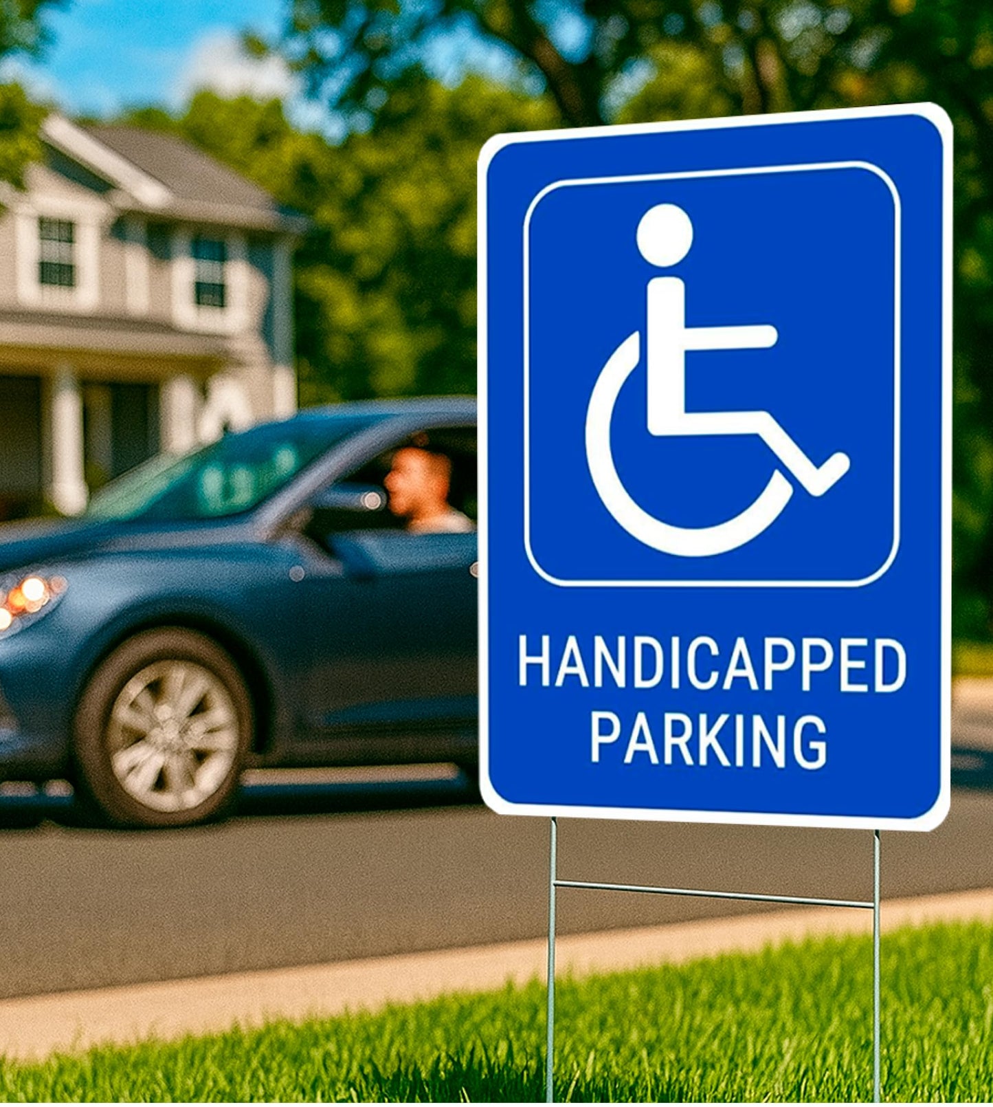 Set of 3 Handicapped Parking Sign with Metal Wire H-Stakes - Double Sided Plastic Reserved Parking Signs - 12x16 Inches Yard for Handicapped Only Signs with Parking Space for Inside or Outside